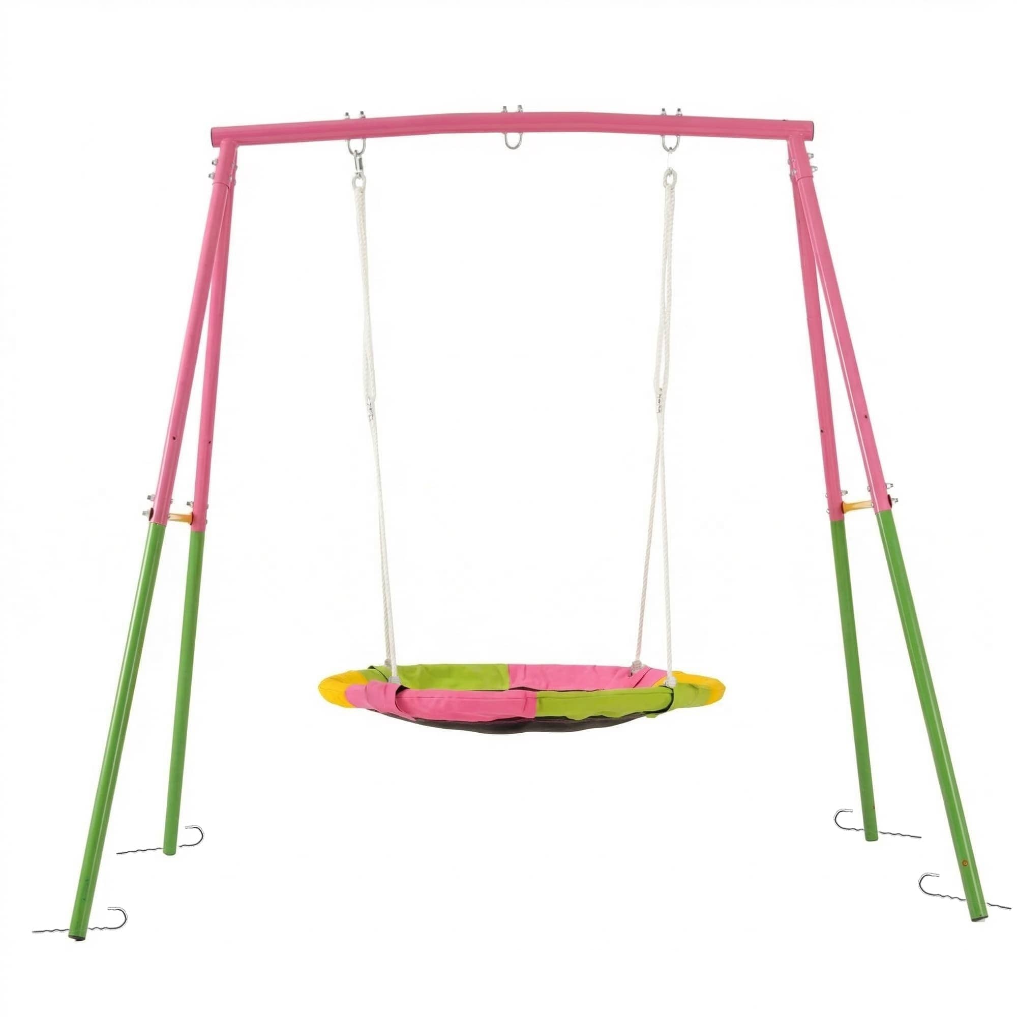 Ama Pear Outdoor A-Frame Saucer Swing Full Steel Stand Pink Kids Playground Swing #S-SS10