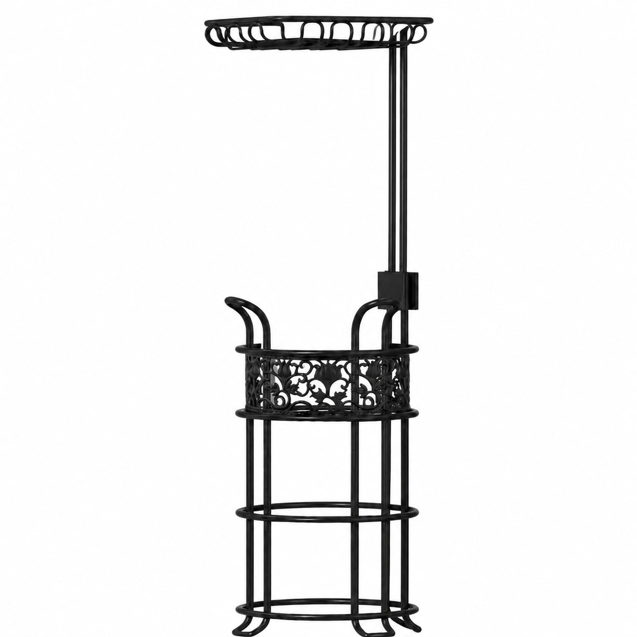 Aoibox  Free Standing Toilet Paper Holder with Shelf Holds 3 Jumbo Rolls Black Metal Floral Bathroom Organizer