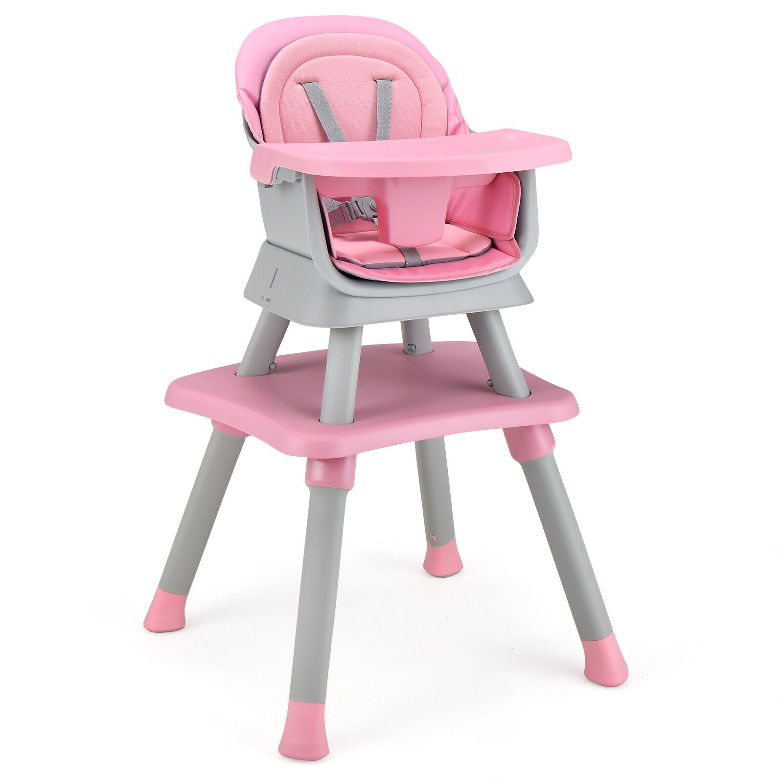 Slickblue 6-in-1 Upholstered Convertible Baby High Chair with Adjustable Removable Tray for Dining Room or Kitchen-38.5 Inch H- Multiplecolor Option