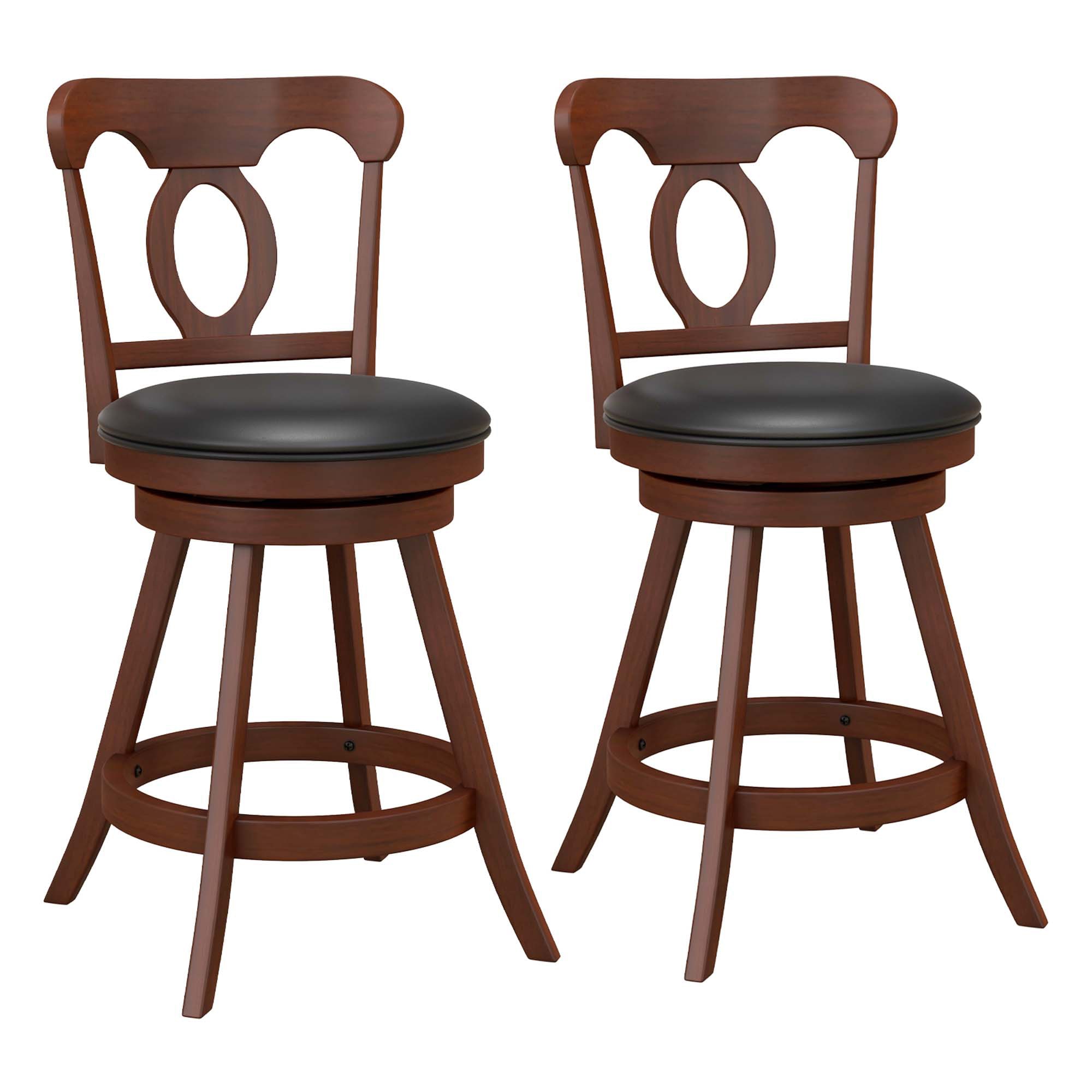 Costway SXL00029 Espresso 24-in H Counter height (24-in to 27-in) Round Seat Upholstered Swivel Wood Back Bar Stool Back