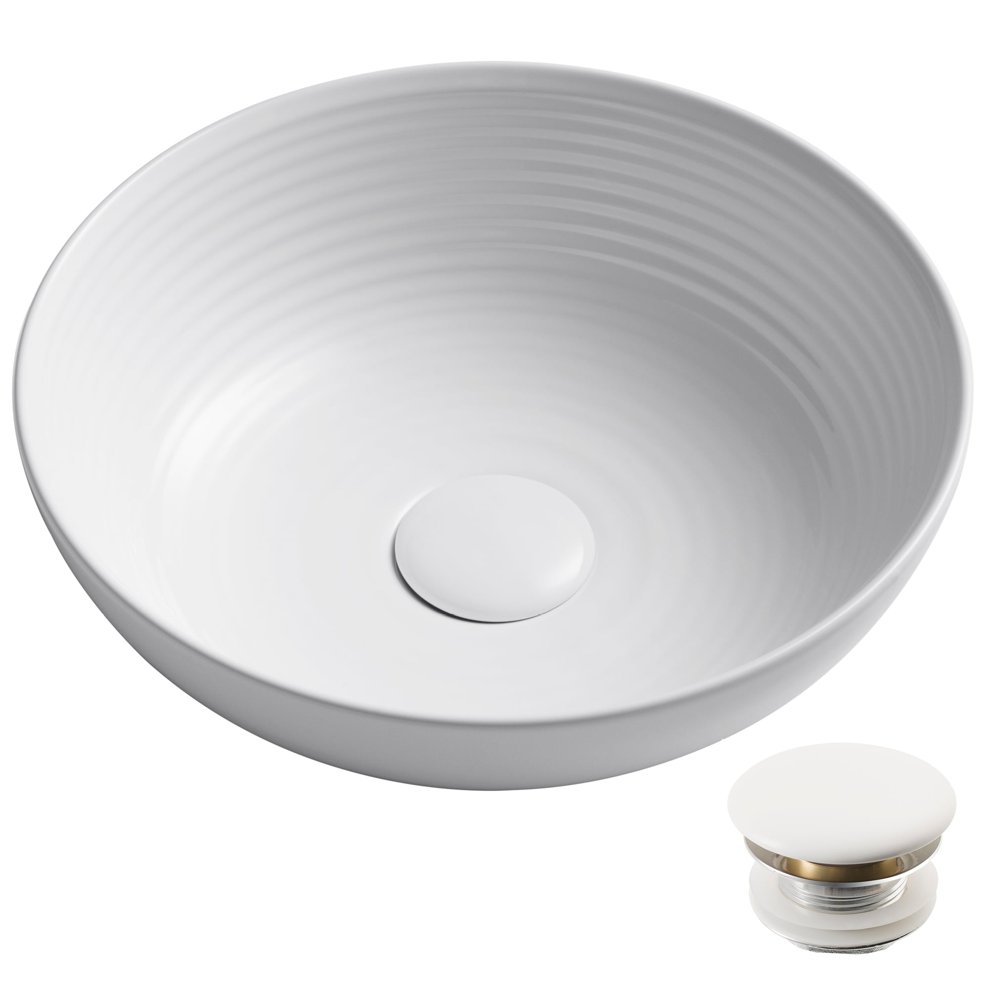 Kraus KCV-204GWH-20 Viva Ceramic Vessel Round Traditional White Bathroom Sink with Drain Included ( 13.0-Inches x 13.0-Inches )