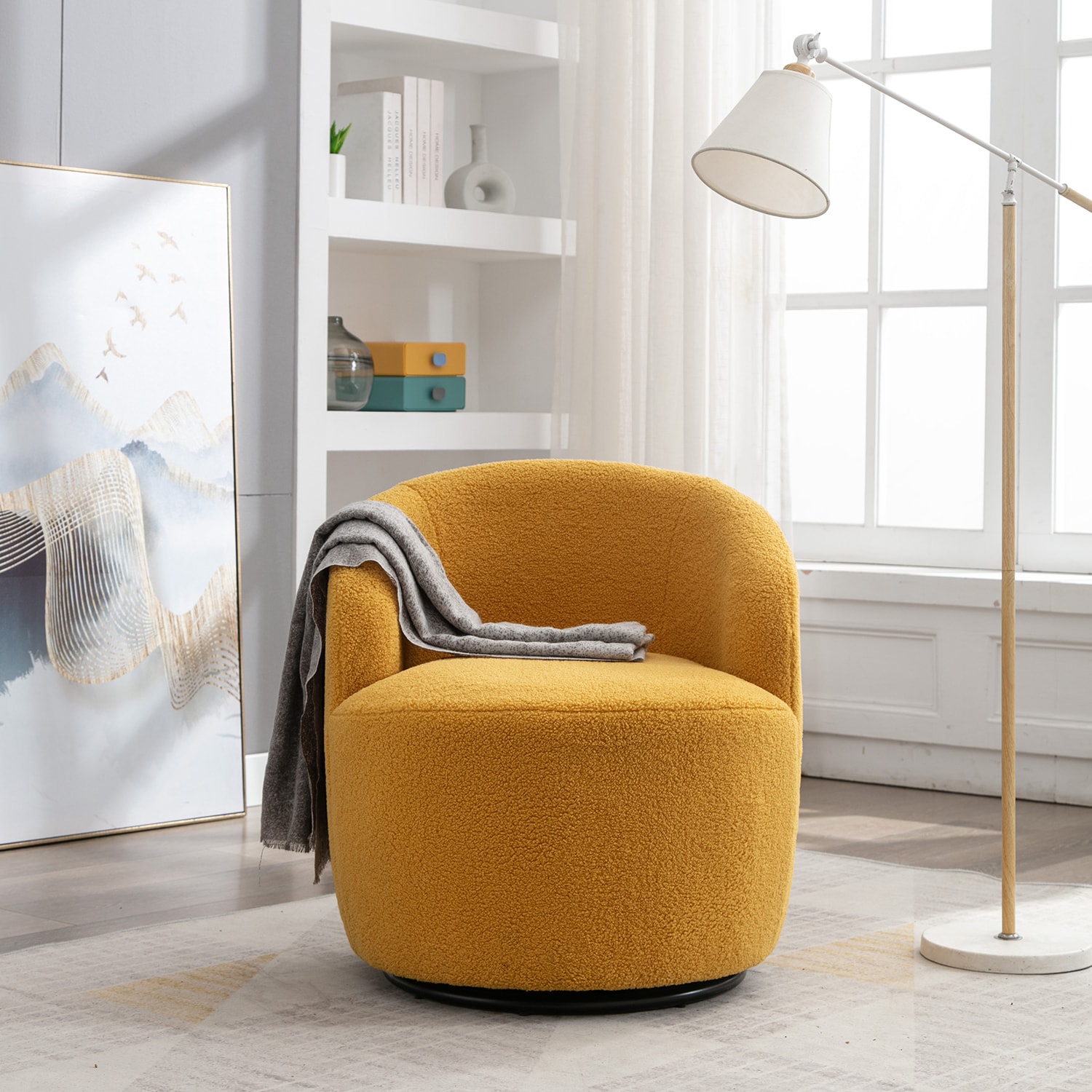 GZMR Teddy Fabric Swivel Accent Armchair Modern Yellow Accent Chair in ...