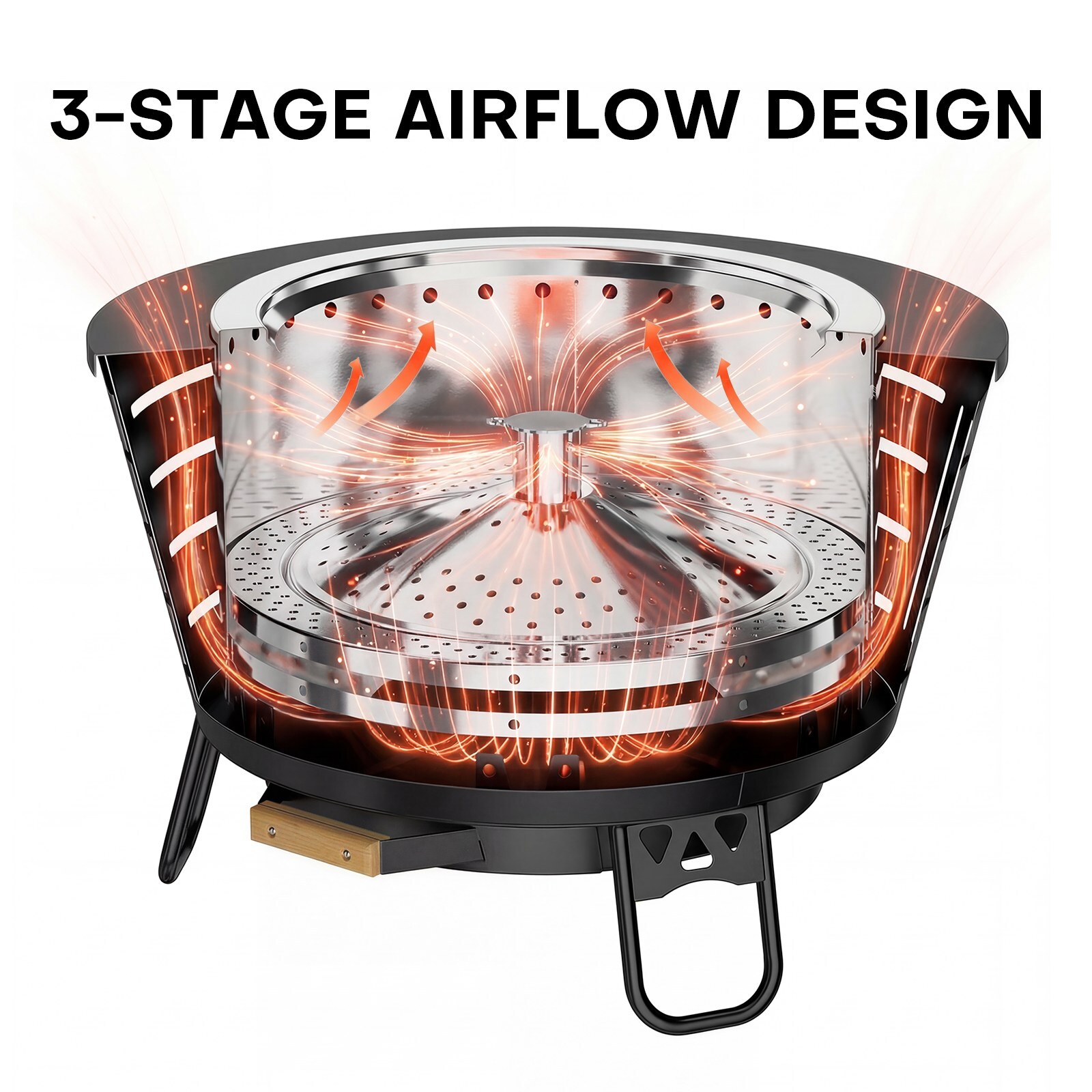 BRANO 26 inch Smokeless Fire Pit 3X Airflow Triple Stainless Steel