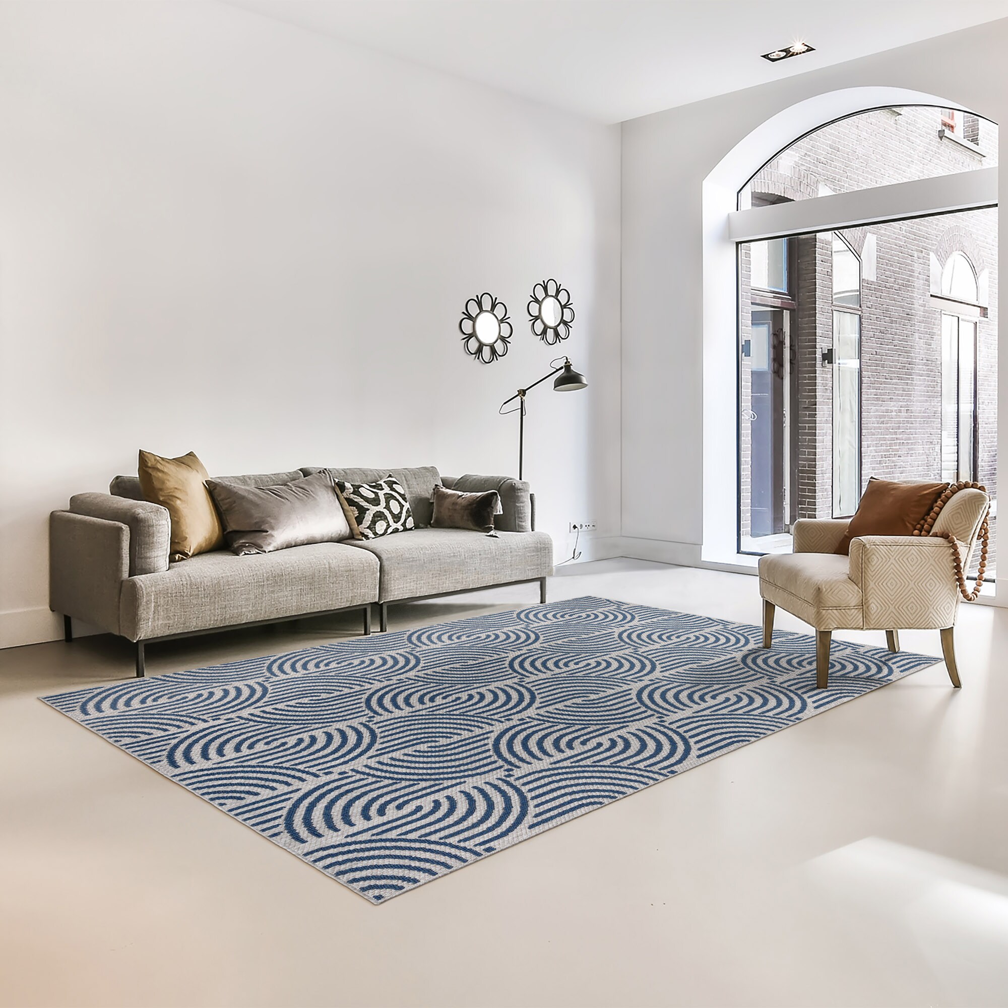 allen + roth 28218 Rounded Shores 6 x 9 (ft) Polyester Blue Gray Rectangular Indoor Geometric Area rug