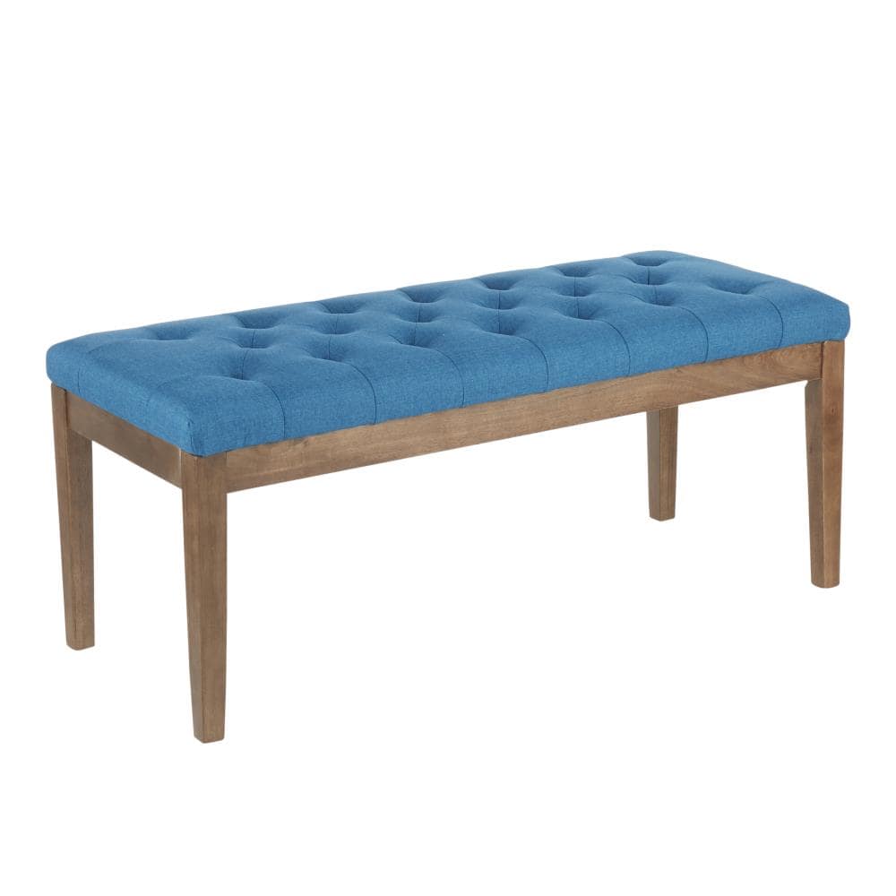 LumiSource BC-JACKSON WLBU Jackson Eclectic Walnut Wood, Blue Fabric Accent Bench 18-in x 44-in x 18.25-in