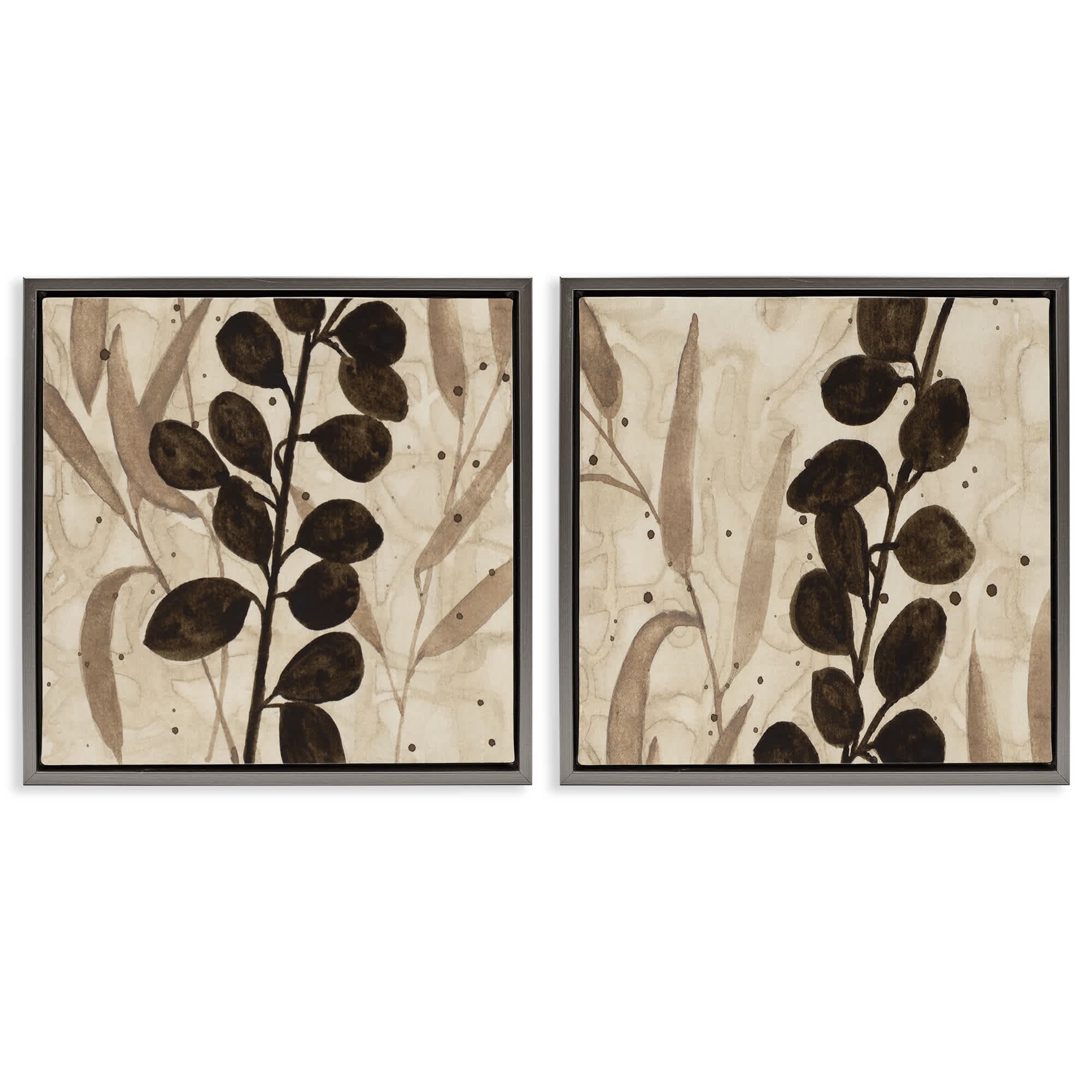 Stupell Industries B2-815-FFL-2PC-17X17 Natural Tone Sprouting Leaves 2pc Floating Frame Set design by Krinlox