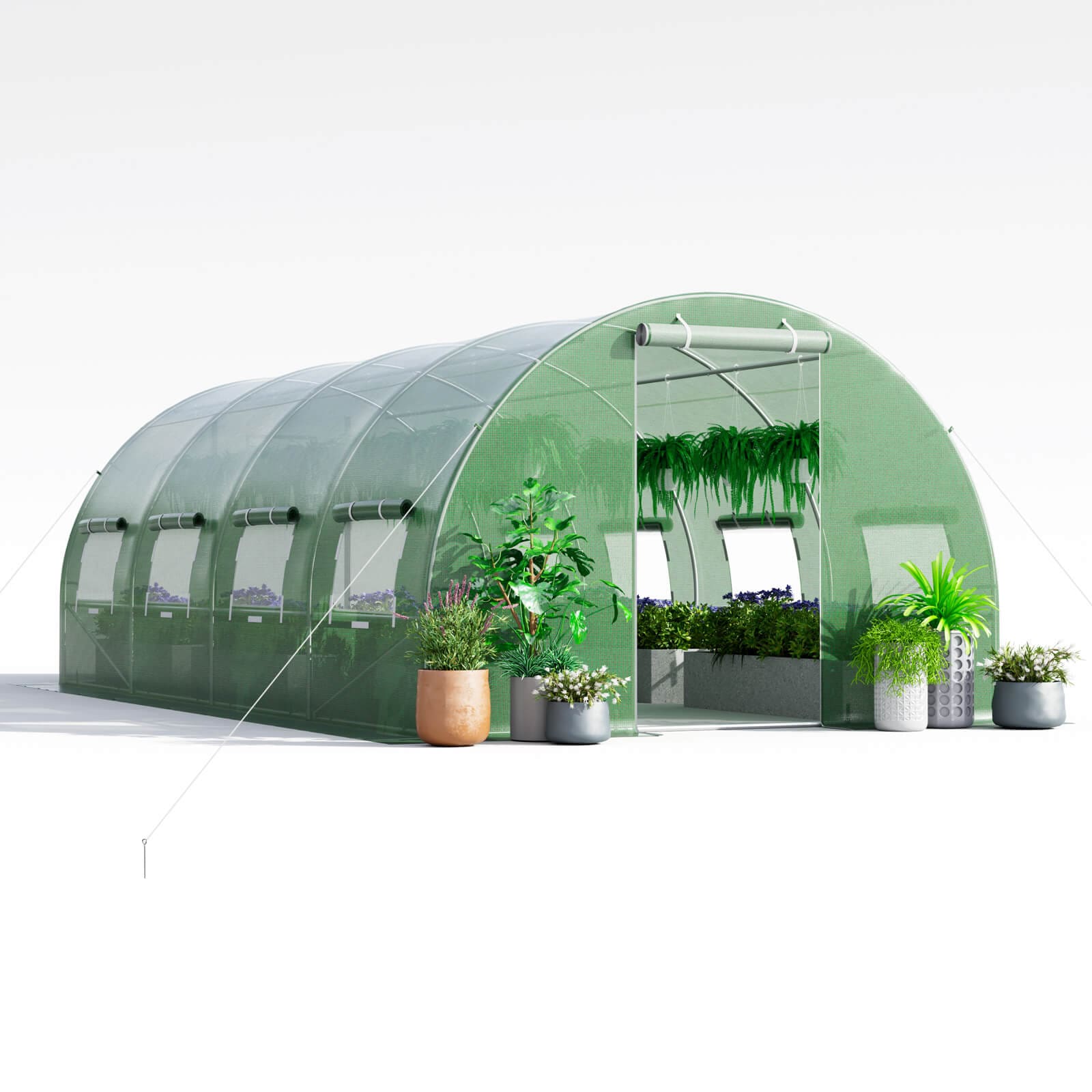 Slickblue D-CO-NG0204TG Large Walk-In Tunnel Greenhouse - 240L x 120W x 79.2H Green PE Cover Roll-Up Doors and Windows - Outdoor Backyard Greenhouse