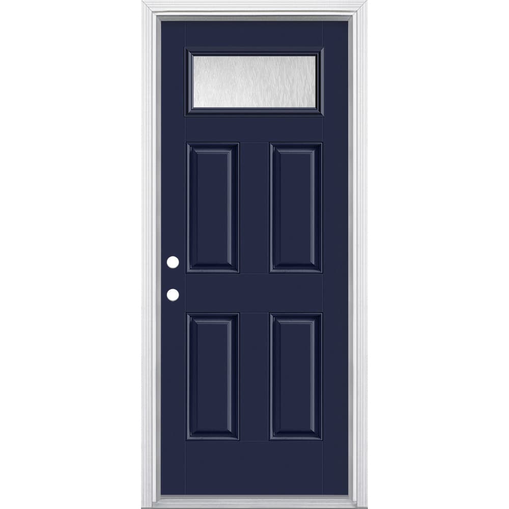 Masonite 627796 Chord Textured Glass 32-in x 80-in x 4-9/16-in Fiberglass 1/4 lite Right-hand inswing Eclipse Painted Prehung Front Door with Brickmould Insulating core