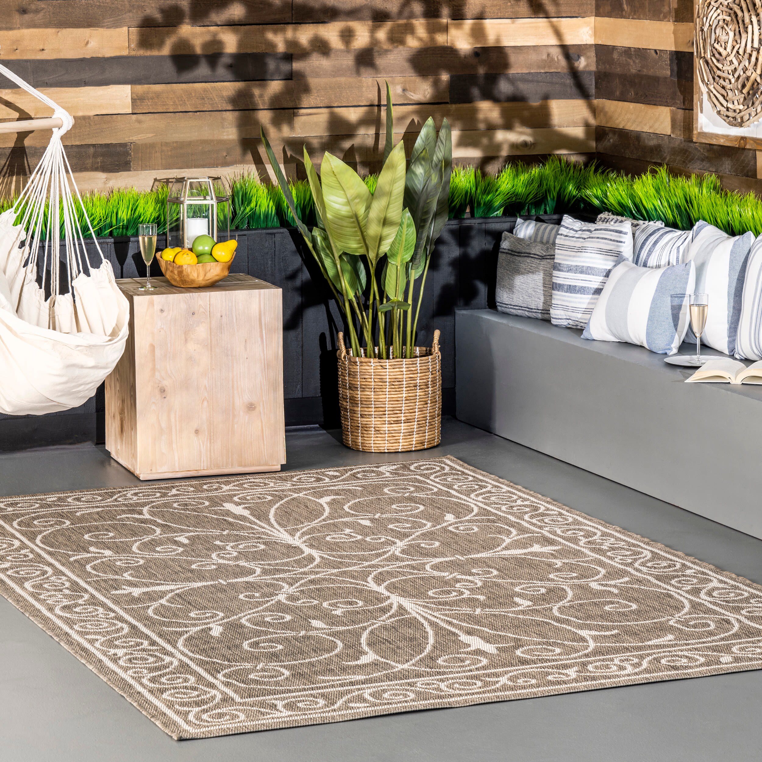 nuLOOM OWDN03D-53076 5 x 8 (ft) Loomed Polypropylene Beige Rectangular Indoor/Outdoor Area rug