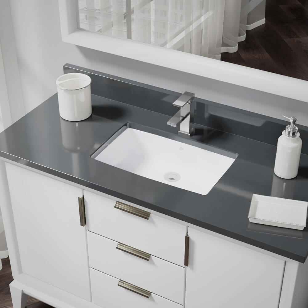 Rene R2-1001-W-PUD-C Porcelain Undermount Rectangular Traditional White Bathroom Sink with Drain Included ( 21.5-Inches x 14.13-Inches )