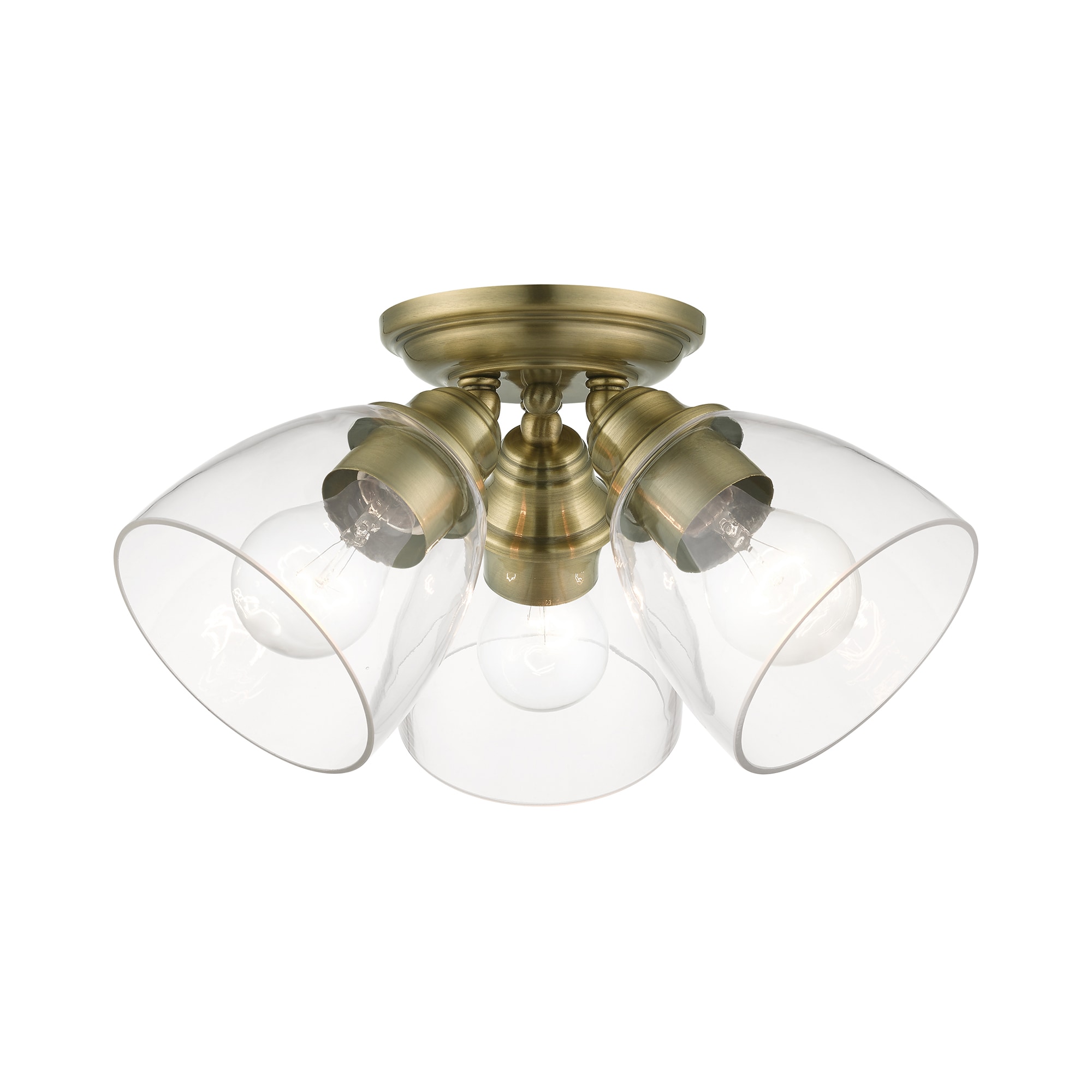 Montgomery Antique Brass Flush Mount with Hand-Blown Glass Shades