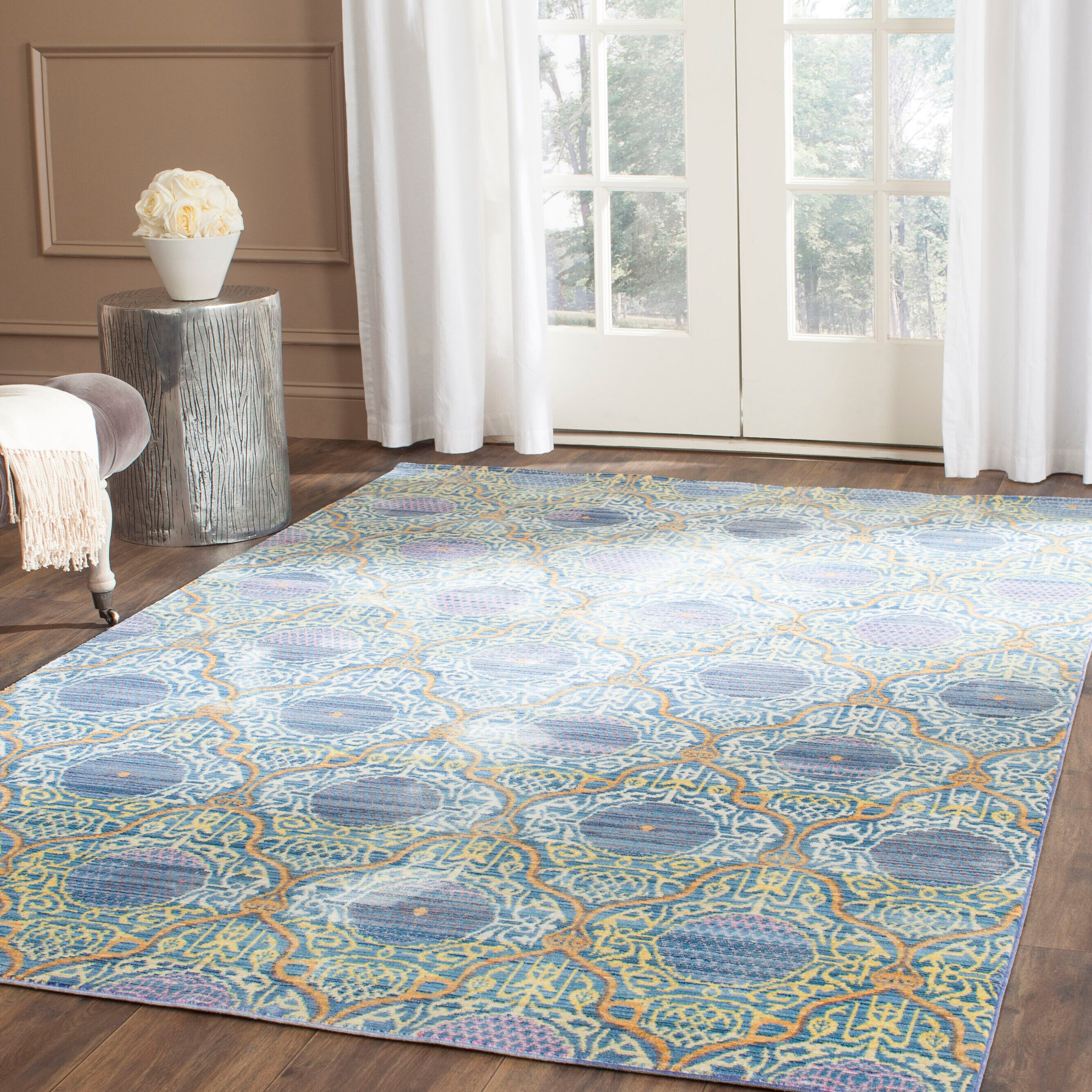 Safavieh VAL106L-4 Valencia Griffin 4 x 6 (ft) Loomed Polyester Lavender/Gold Rectangular Indoor Distressed/Overdyed Area rug