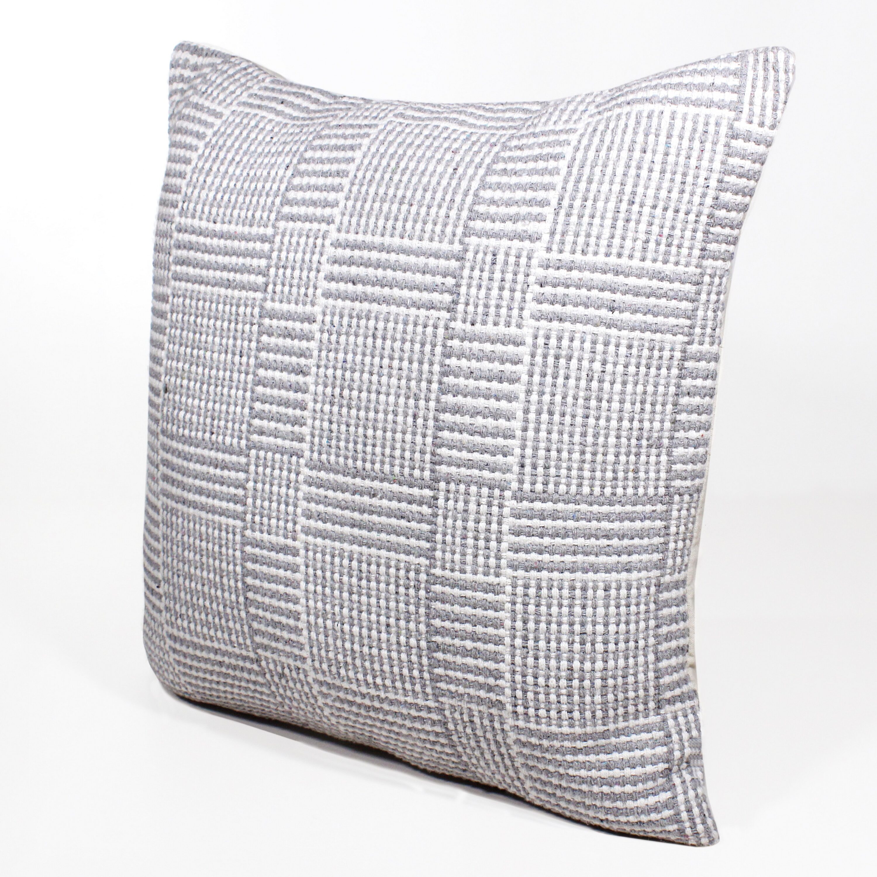 Gray and White Geometric Cotton Polyester Throw Pillow Set