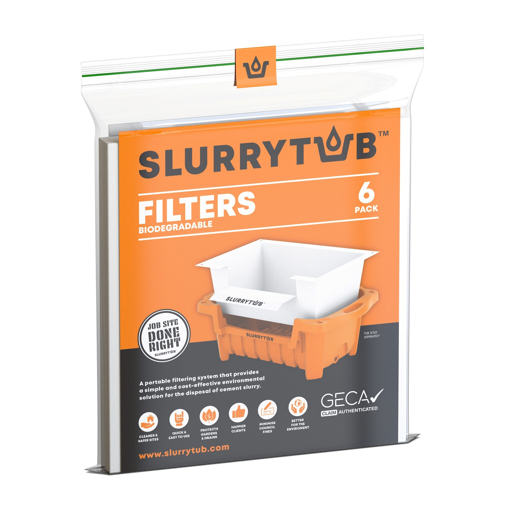 SLURRYTUB INV0010948B Designed for use with the system these heavy duty biodegradable paper filters trap wet trade waste and sediment allowing clear water to drain or be recycled. Each filter lines the . Includes 6 filters per pack.