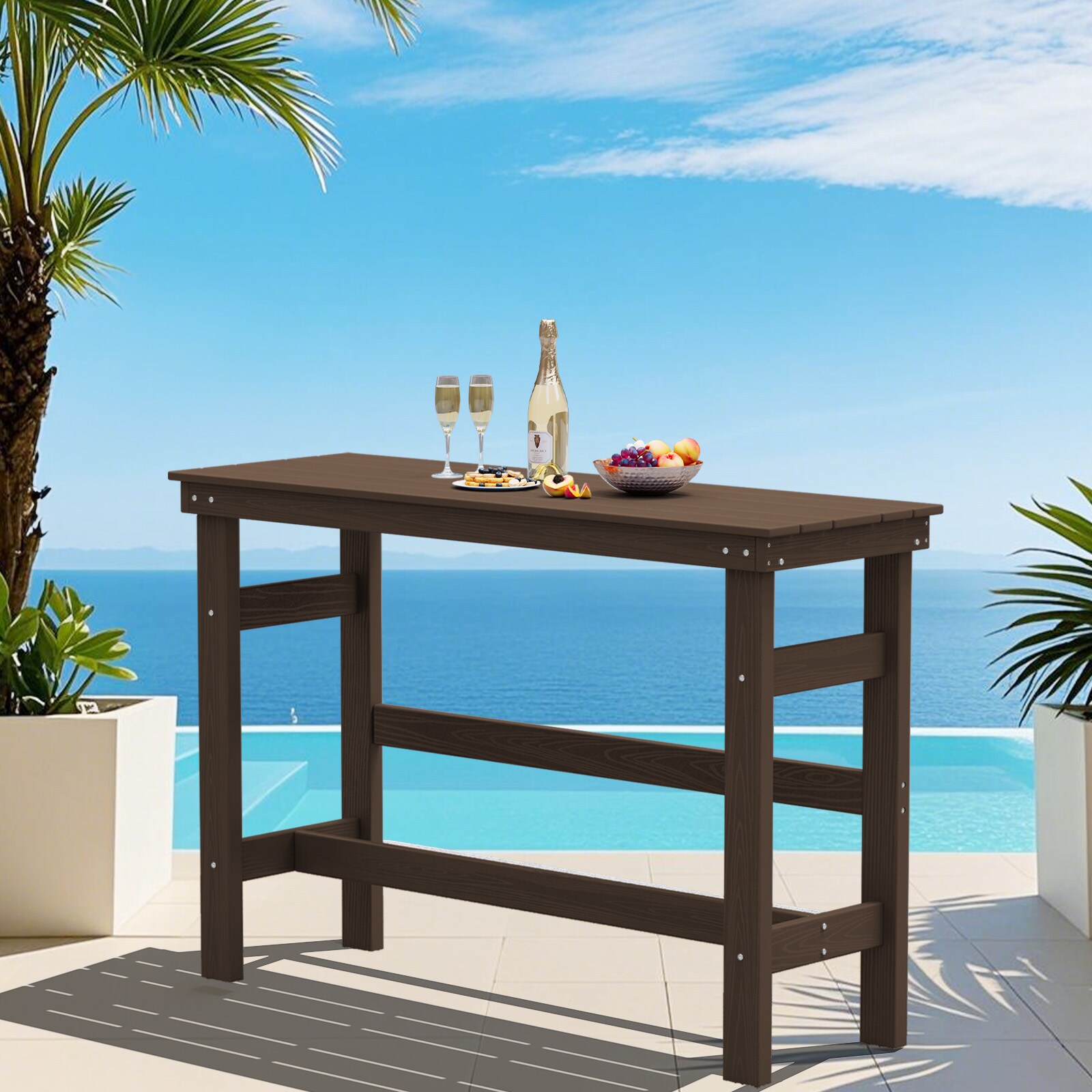 JEAREY PEJYGGZ-CO All-Weather Rectangle Tall Bar Table for Patio Rectangle Outdoor Bar height 20.5-in W x 60.3-in L