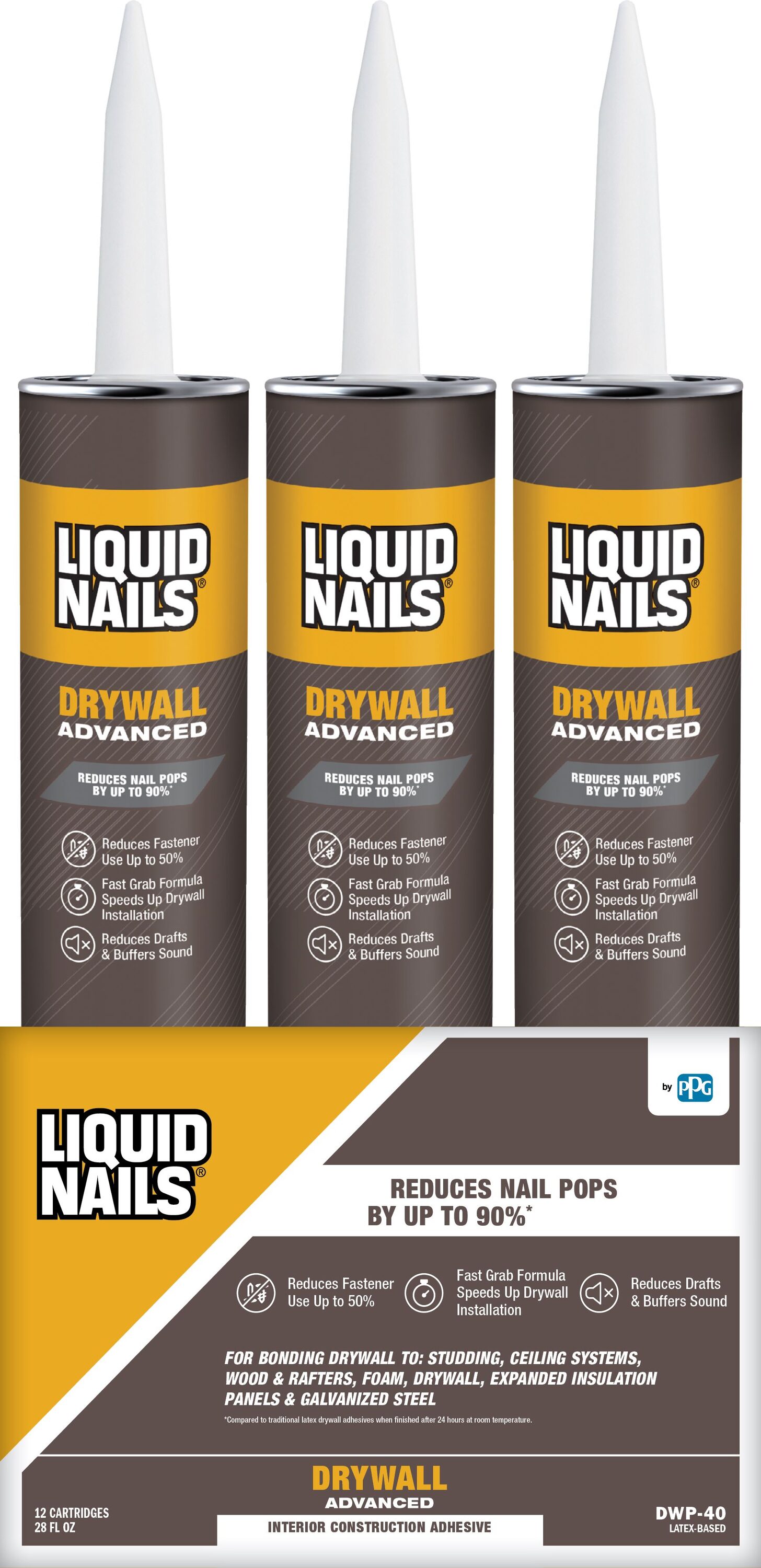 LIQUID NAILS DWP-40 12PK Dry Wall Latex Off-white Multi-use Interior Construction Adhesive ( 28-fl oz ) 12 -Pack