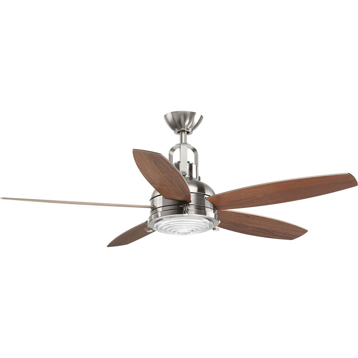 Progress Lighting P2568-0930K Kudos 52-in Integrated LED Brushed Nickel with Silver/American Walnut Blades Ceiling Fan With Light - Remote Included ( 5 -Blade )