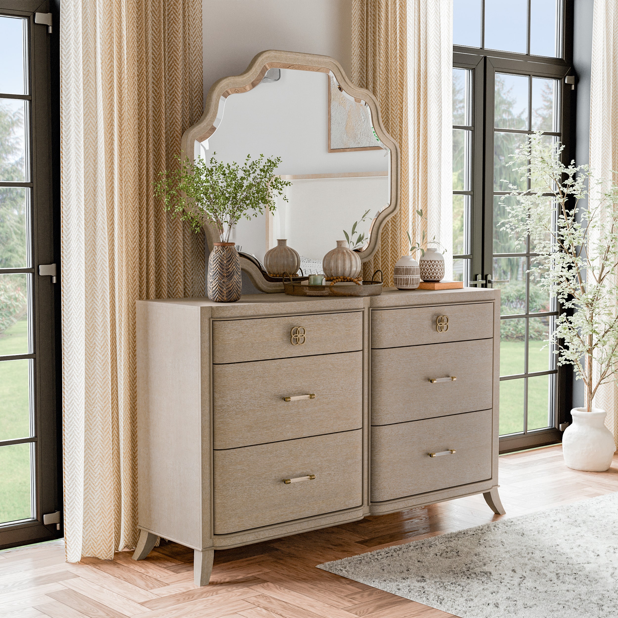 Furniture of America IDF-N7424AK-DM Ellington Natural Oak 6 -Drawer Standard dresser with Mirror