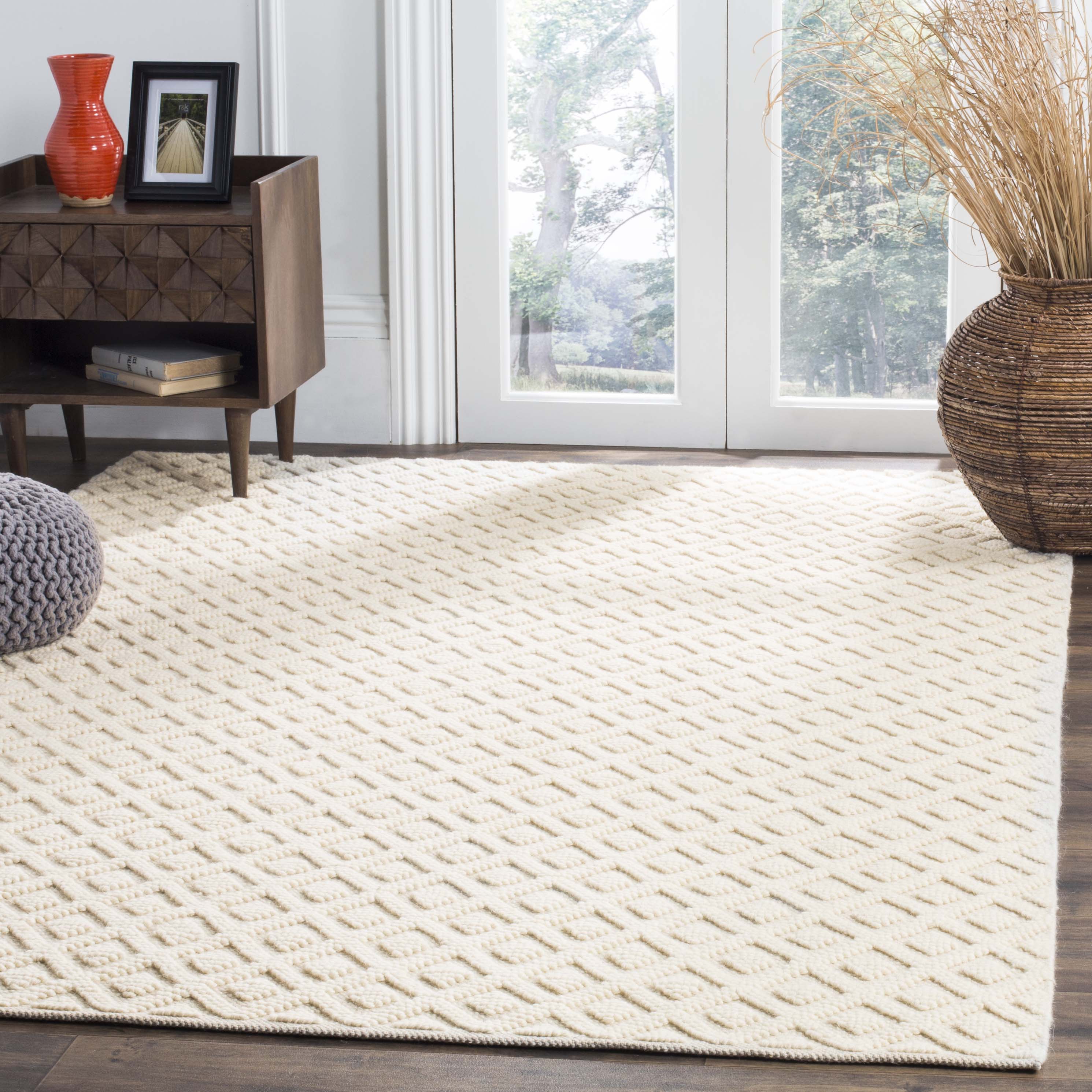 Elegant Ivory Square Hand-Knotted Wool & Cotton Rug - 6' x 6'