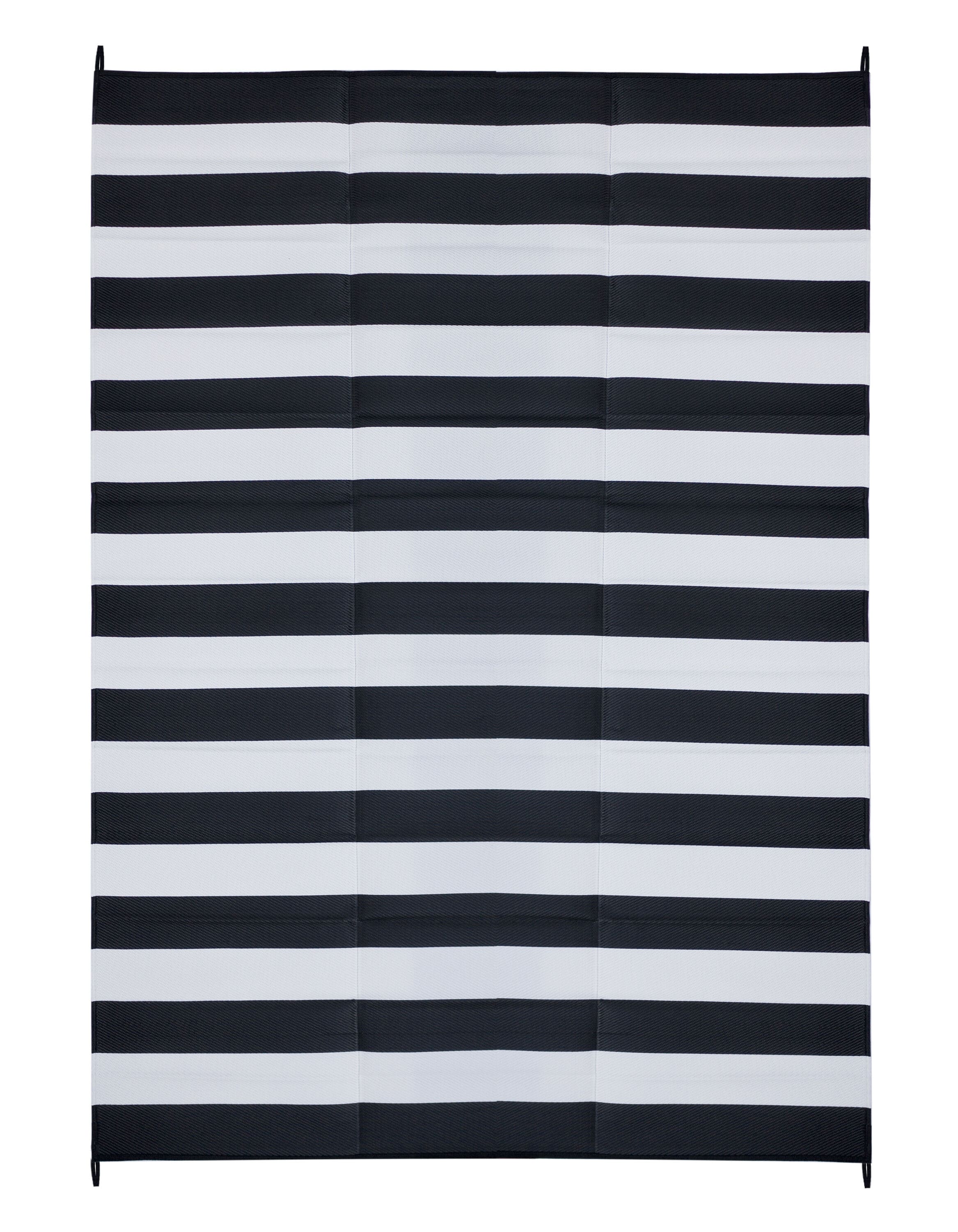 FH Home - 9-ft x 18-ft Flatweave Polypropylene Brittany Stripe - Black White - Foldable Rectangul...