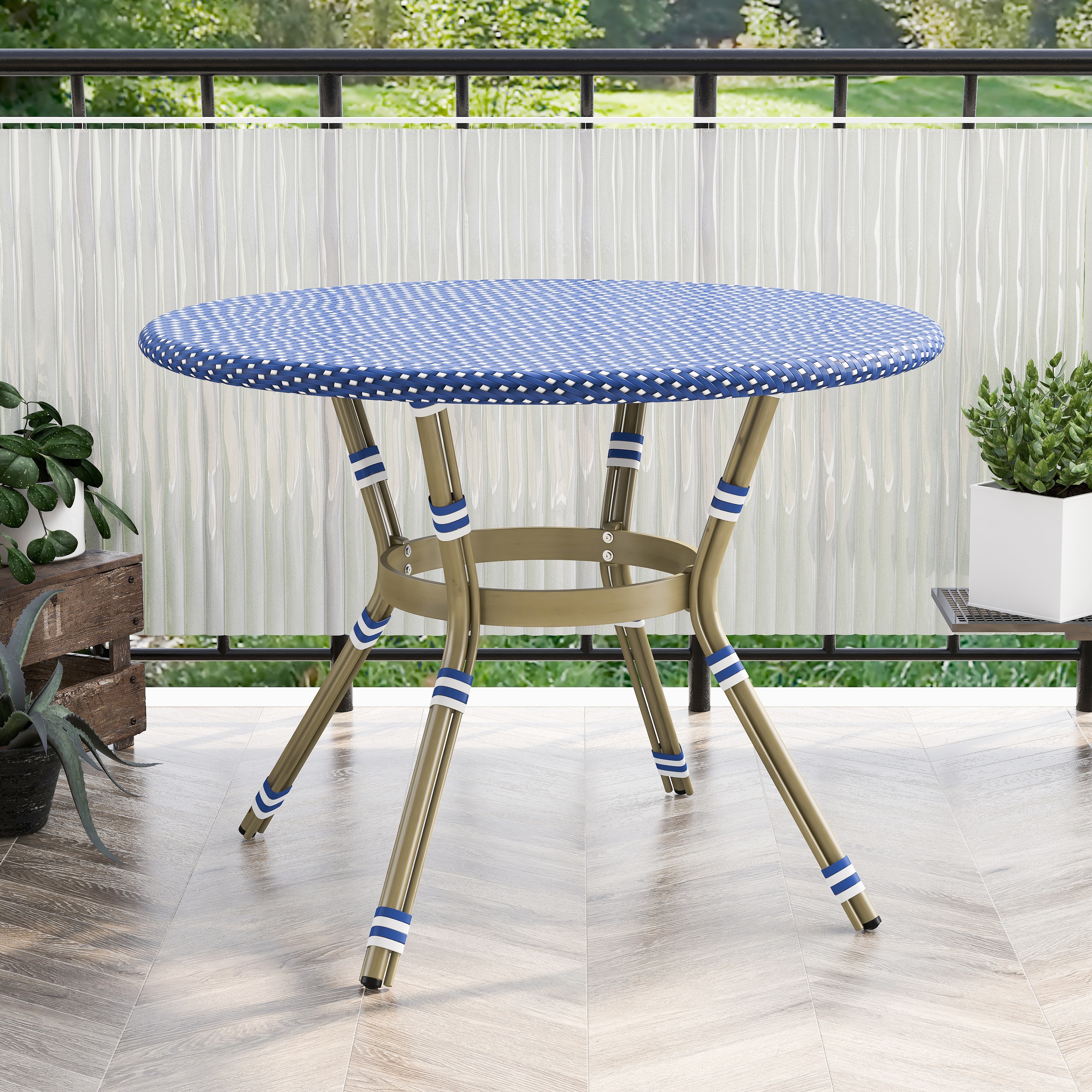 Furniture of America Round Wicker Outdoor Dining Table 39.38-in W x 39.