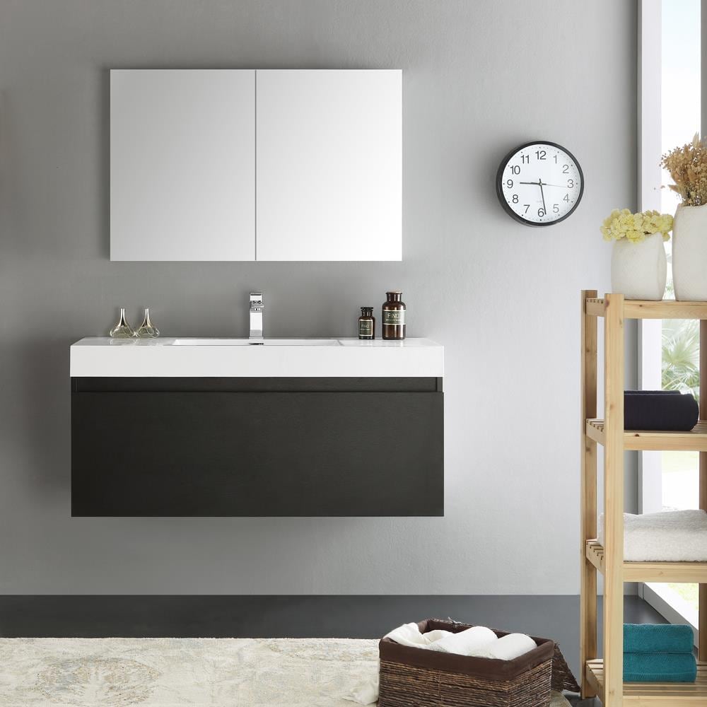 Fresca FVN8011BW Mezzo 48-in Black Single sink Floating Bathroom Vanity with White Acrylic Top