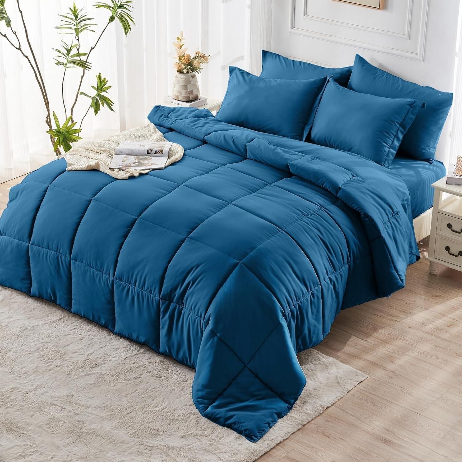 JUSHUA Lake Blue 2 Piece and 3 Piece Bedding Comforter Set is available in Twin Queen and King sizes and it is made of Soft Microfiber