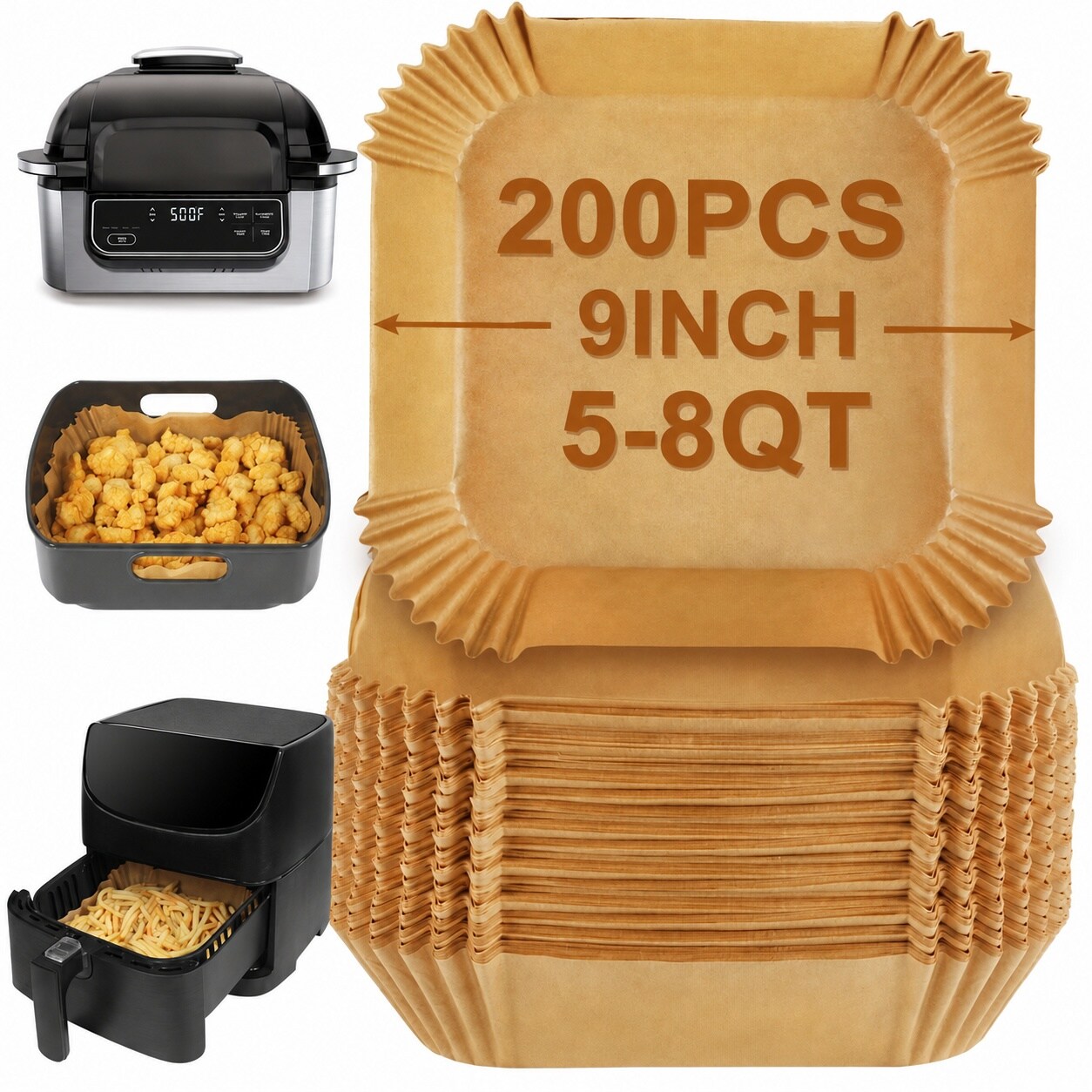 Anqtovp Air Fryer Sheet Liners Set of 200 9 Inch Parchment Paper Filters for 5 to 8 Quart Basket Nonstick Greaseproof Disposable Cooking #LAN0609N072