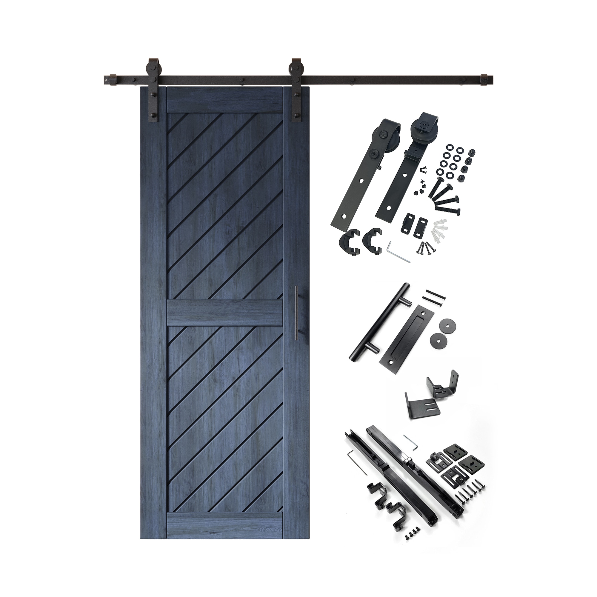 HOMACER YT1H066C-XT1-3080-NA 30-in x 80-in Navy Prefinished Non-standard Pine Wood Solid core Single Barn Door (Hardware Included)