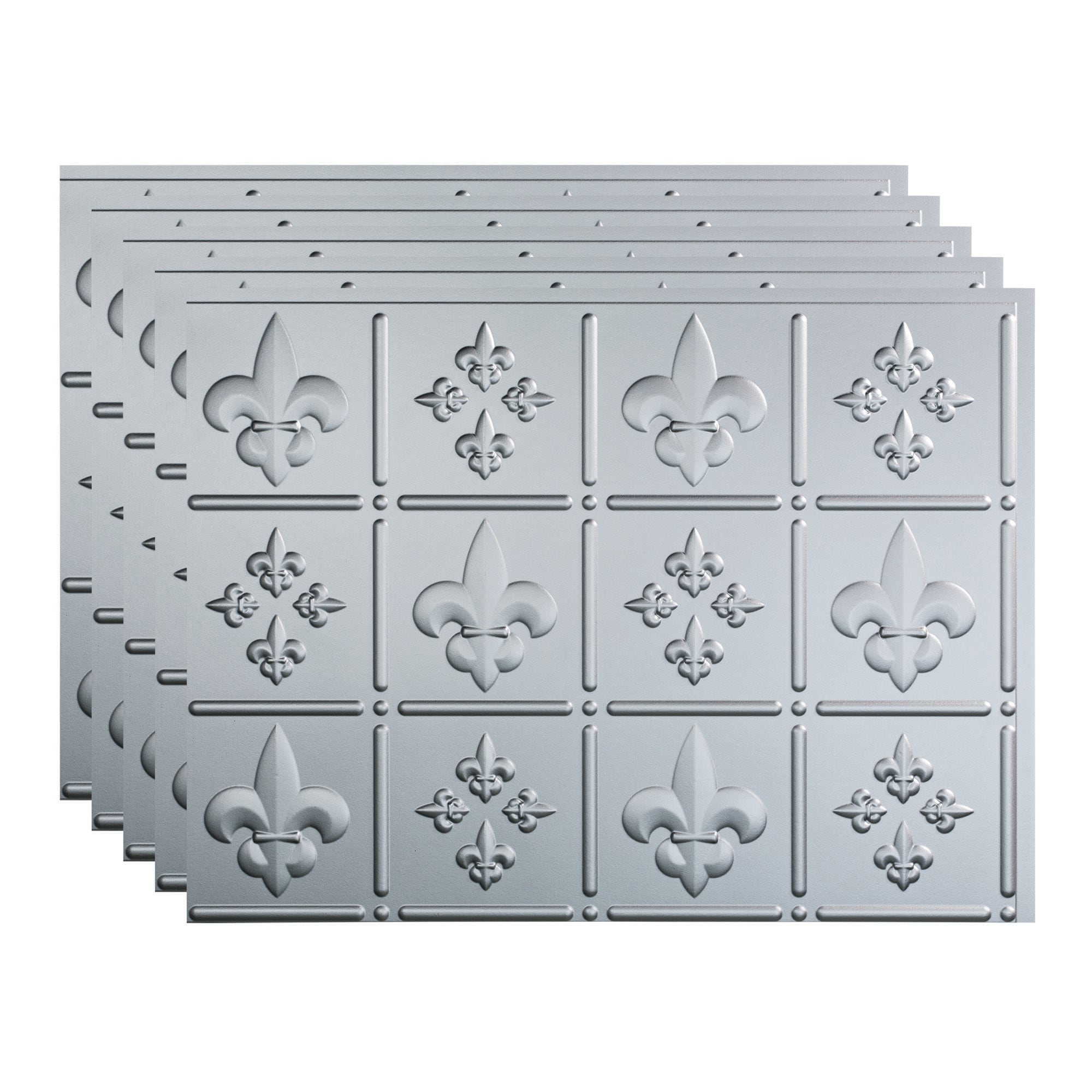 Fasade PB6609 Fleur-de-Lis 18.25-in x 24.25-in Vinyl Argent Silver Backsplash Panels 5.0 -Pack