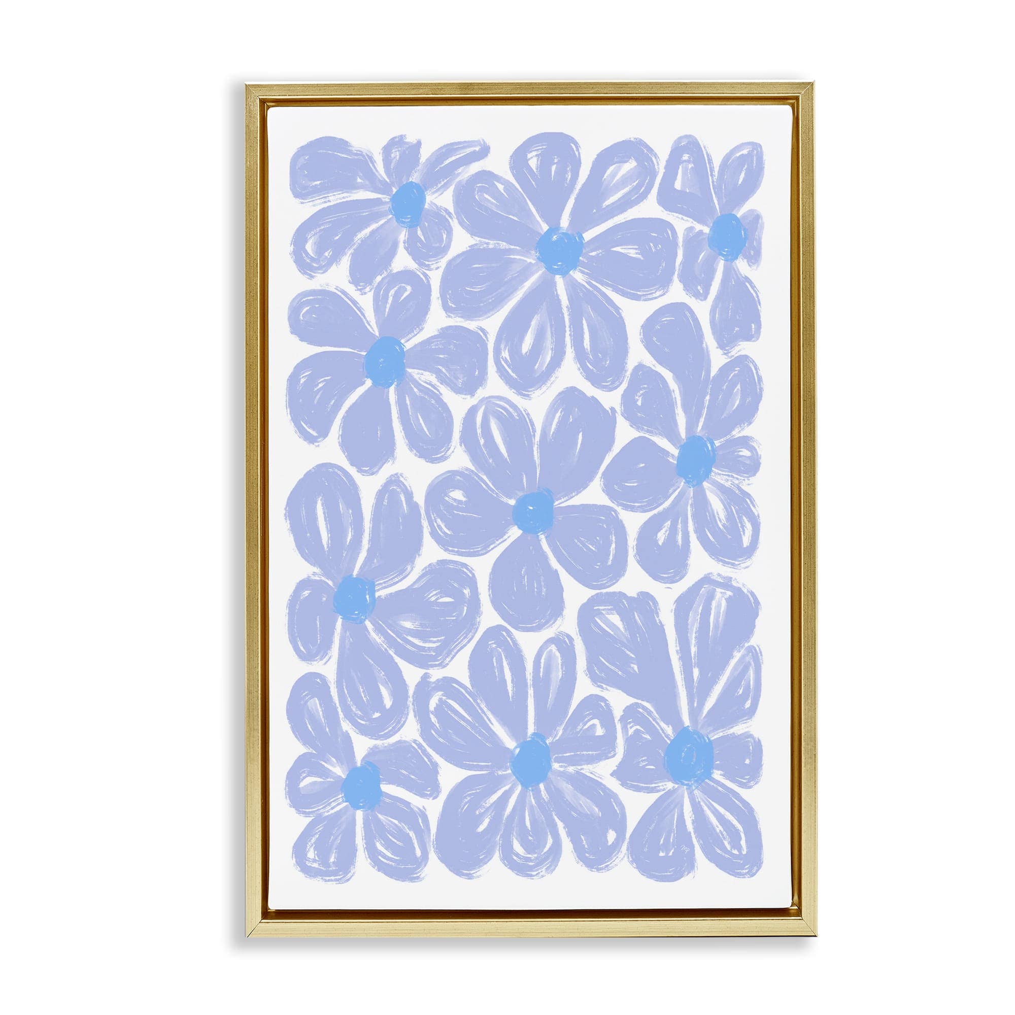Stupell Industries BS-644-FFG-20X30 Blue Blooms Patterned Gold Framed Floater Canvas Wall Art By Martina Pavlova 21 x 31