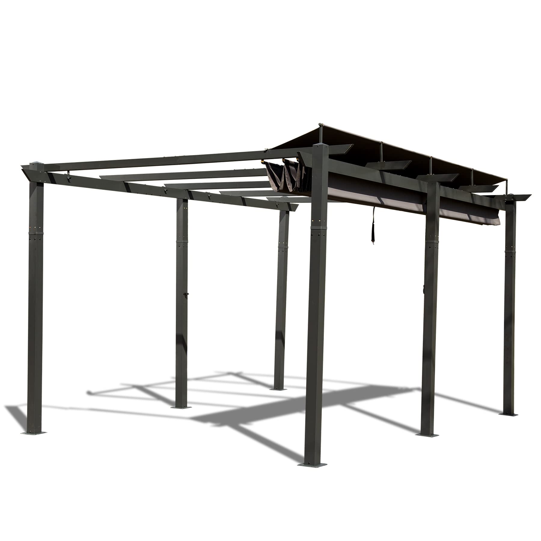 JIMSMAISON BOCPCG42DG 11-ft W x 16-ft L x 8-ft 2-in H Dark Gray Metal Freestanding Pergola with Canopy