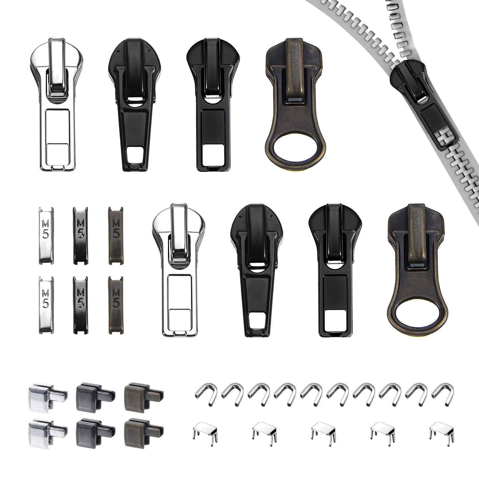 KHKFY  39 pcs Zipper Repair Kit Instant Zipper Pull Replacement Multipack Slider Teeth for Backpacks Tents Jackets Luggage Durable Easy Install