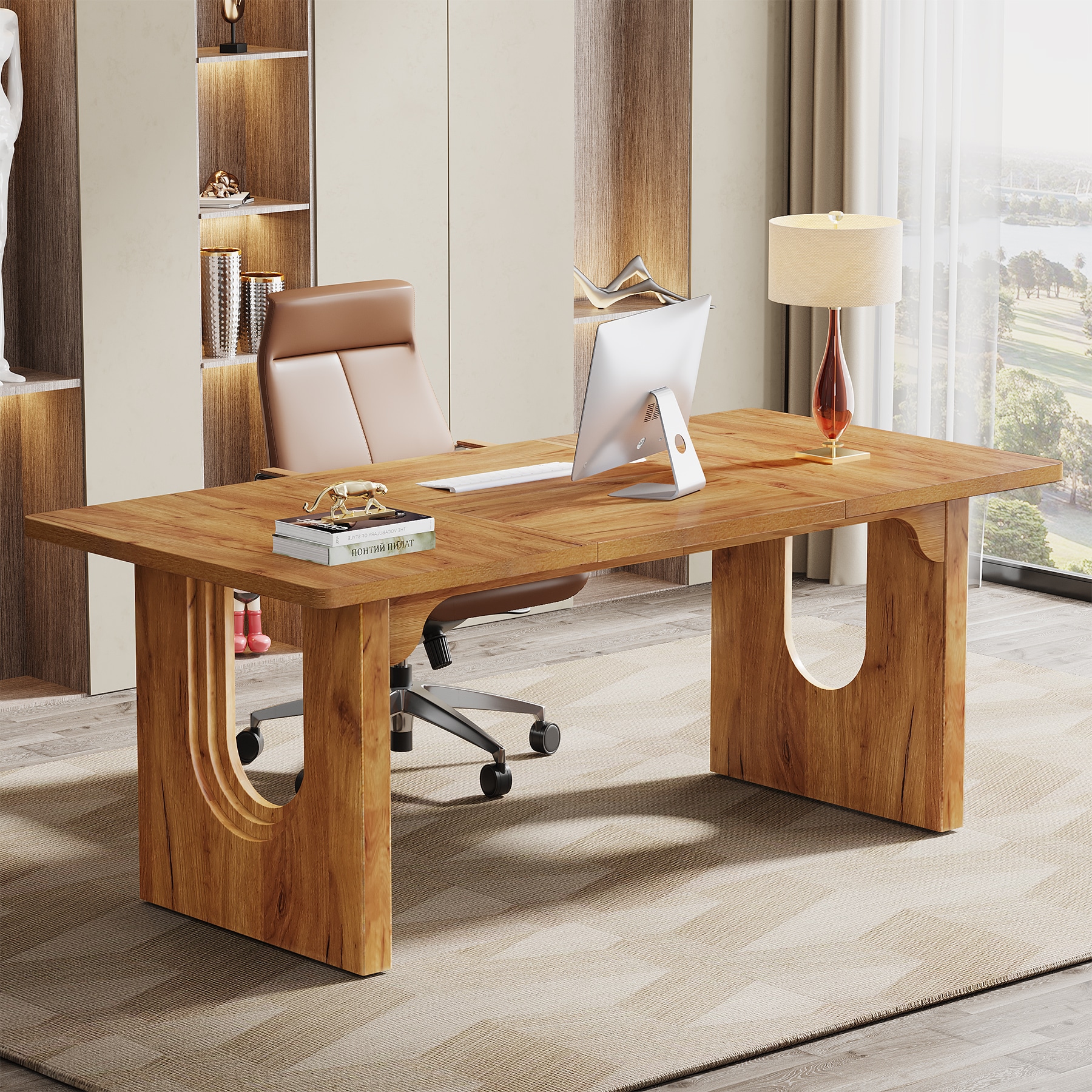 Tribesigns LWFD-J0301 Office computer desk Brown 6 -Person Conference table ( 70.89-in W x 29.53-in H )