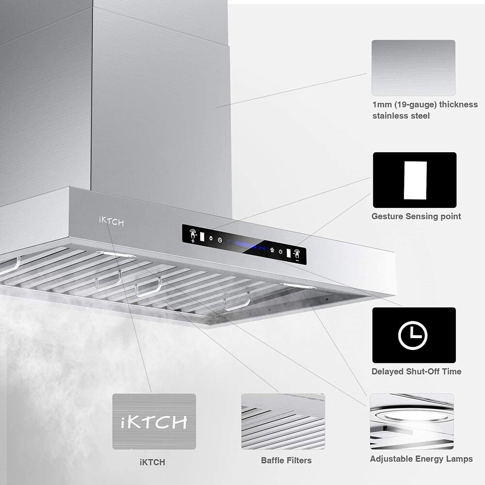 IKTCH 36-in 900-CFM Ducted Stainless Steel Wall-Mounted Range Hood with Charcoal Filter | P0436