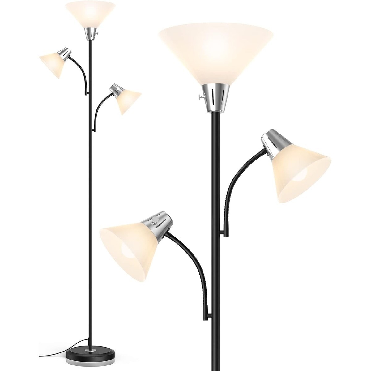 Slagawa - 3 Pack Floor Lamp with Replaceable 3000K LED Lights Adjustable Side Reading Light E26 ...