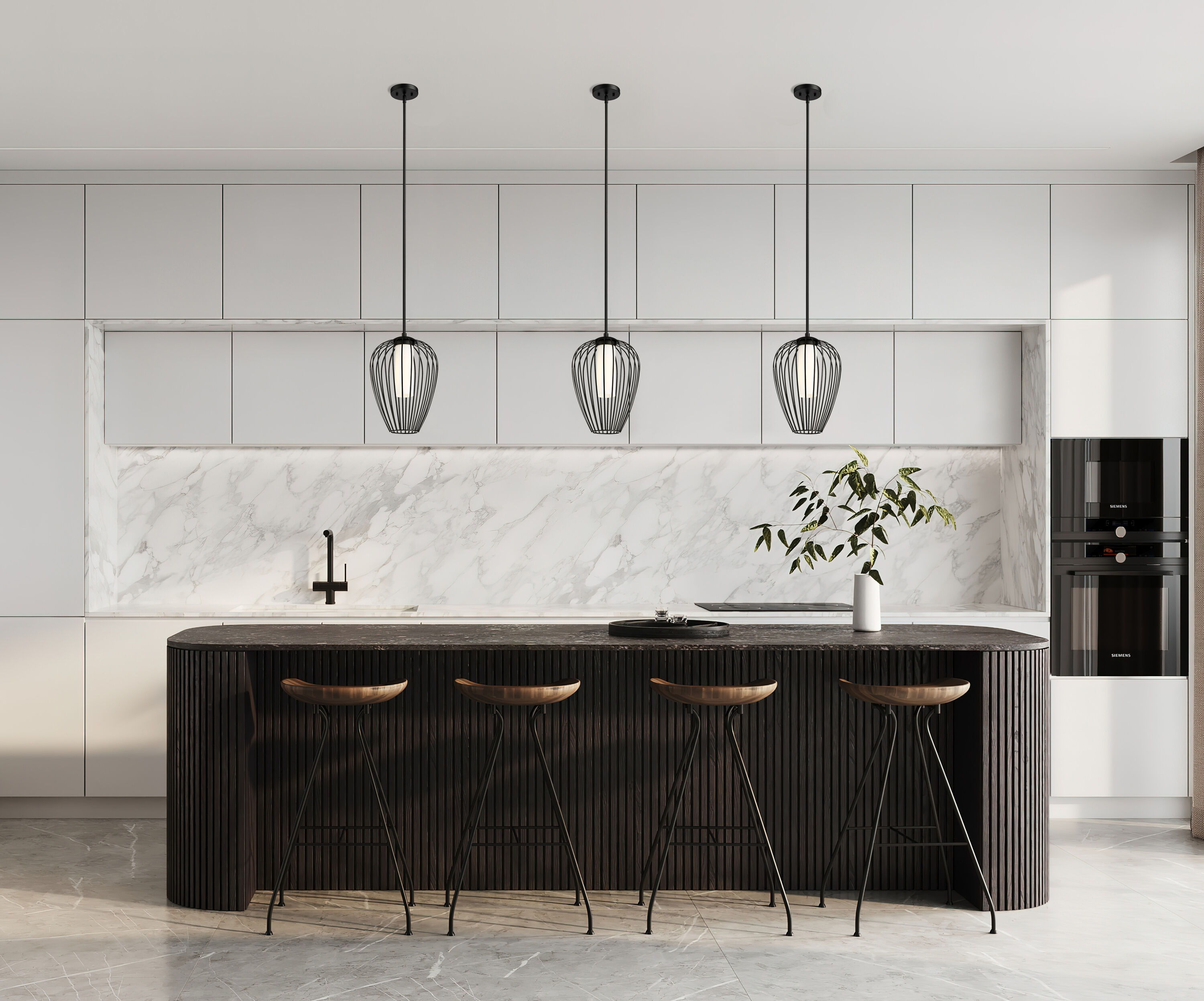 Modern Matte Black Tulip Pendant Light with Glass Shade