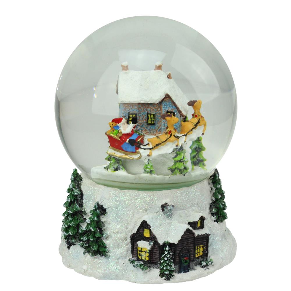 Northlight 32260158 6.75-in Musical and Animated Santa and Reindeer Rotating Christmas Water Globe