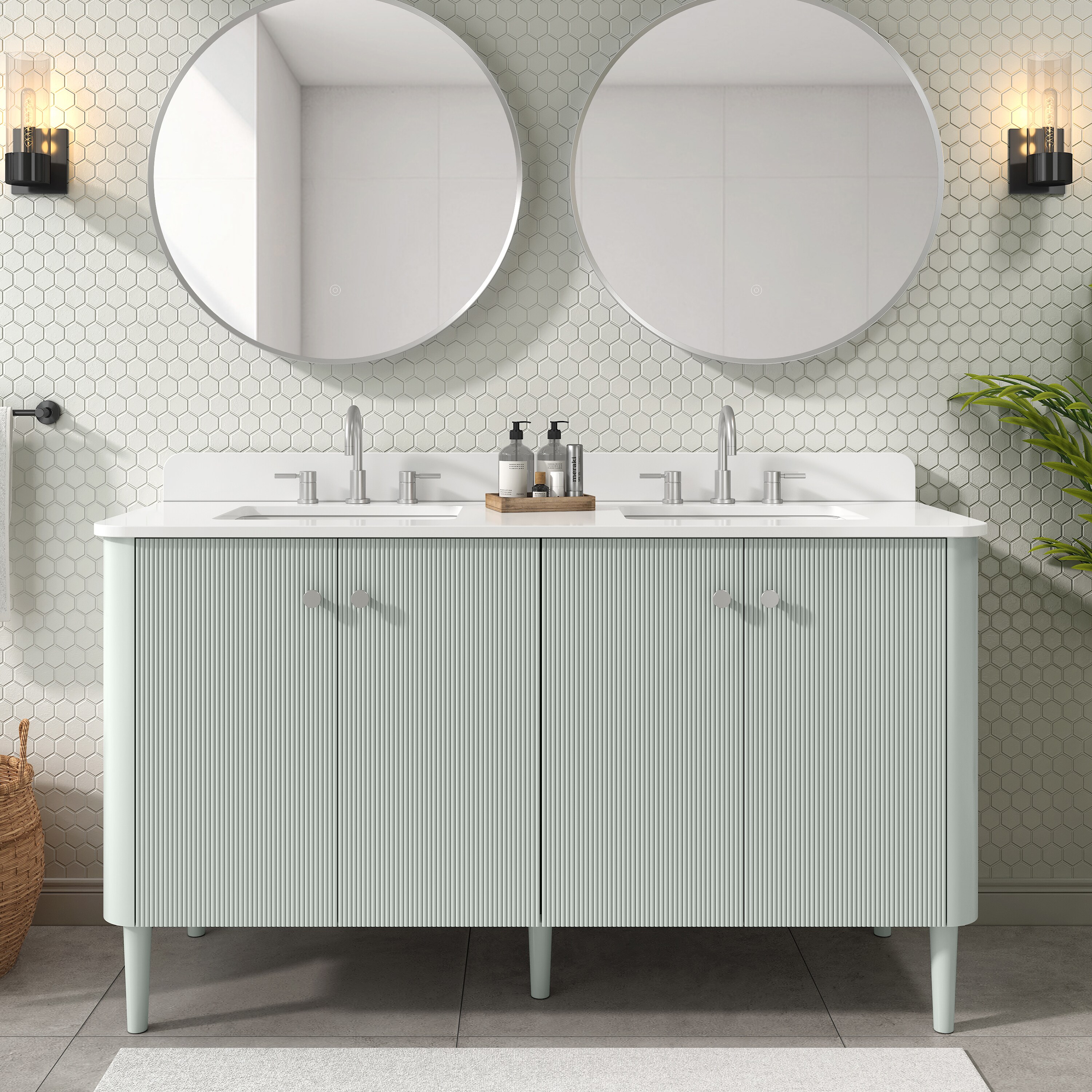 Avanity HALEY-VS61-SS-WT Haley 60-in Soft Sage Undermount Double Sink Floating Bathroom Vanity with White Engineered Stone Top