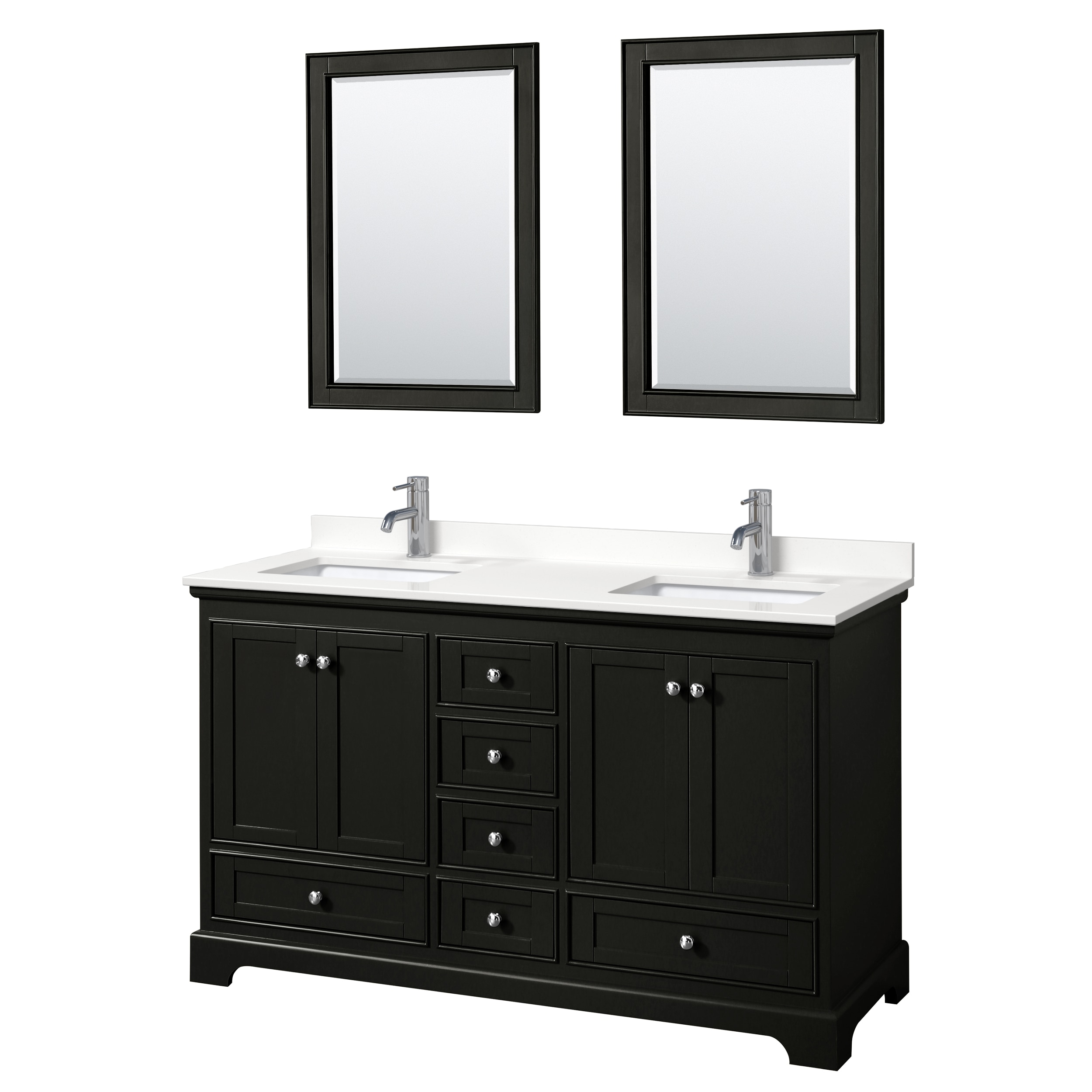 Wyndham Collection WCS202060DDEWQUNSM24 Deborah 60-in Dark Espresso Undermount Double Sink Bathroom Vanity with White Quartz Top (Mirror Included)