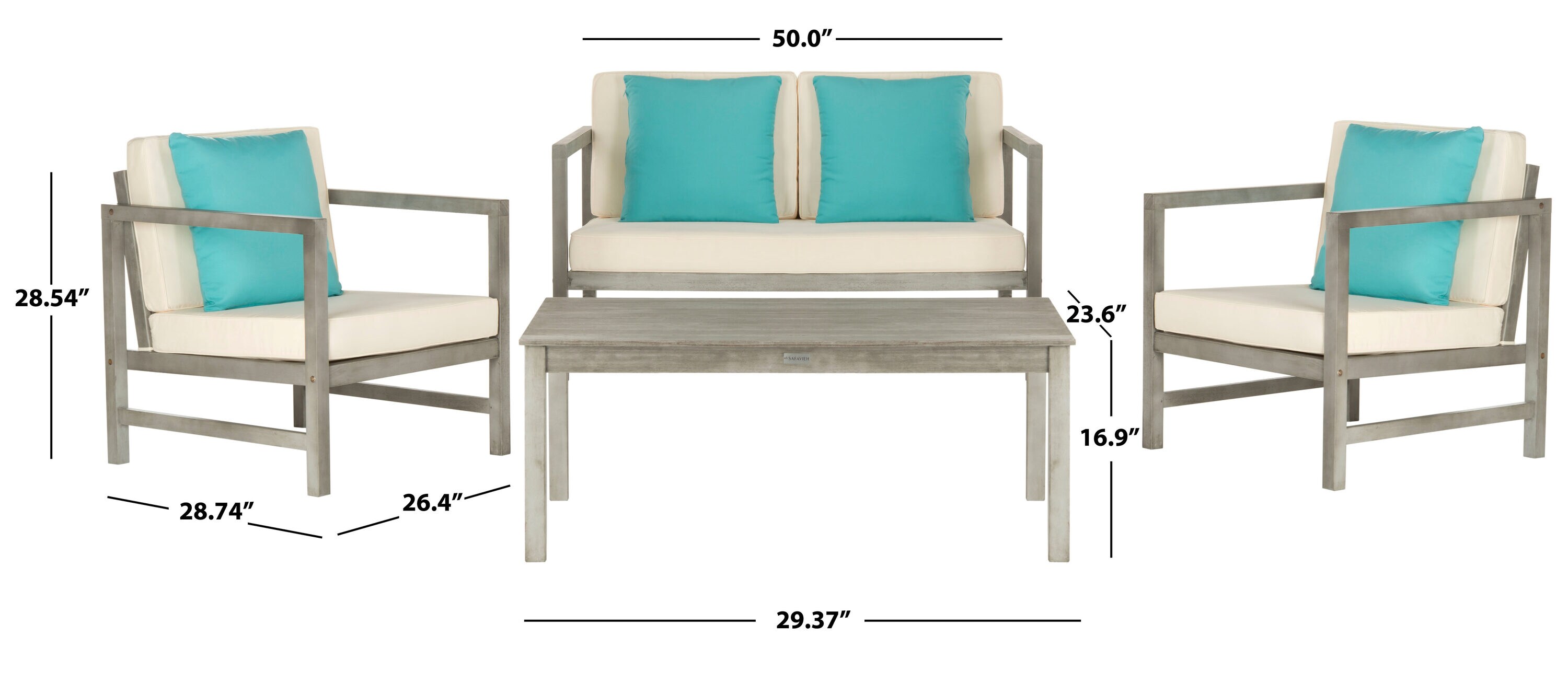 Safavieh PAT7030B Montez 4 -Piece Patio Conversation Set with Blue Cushions