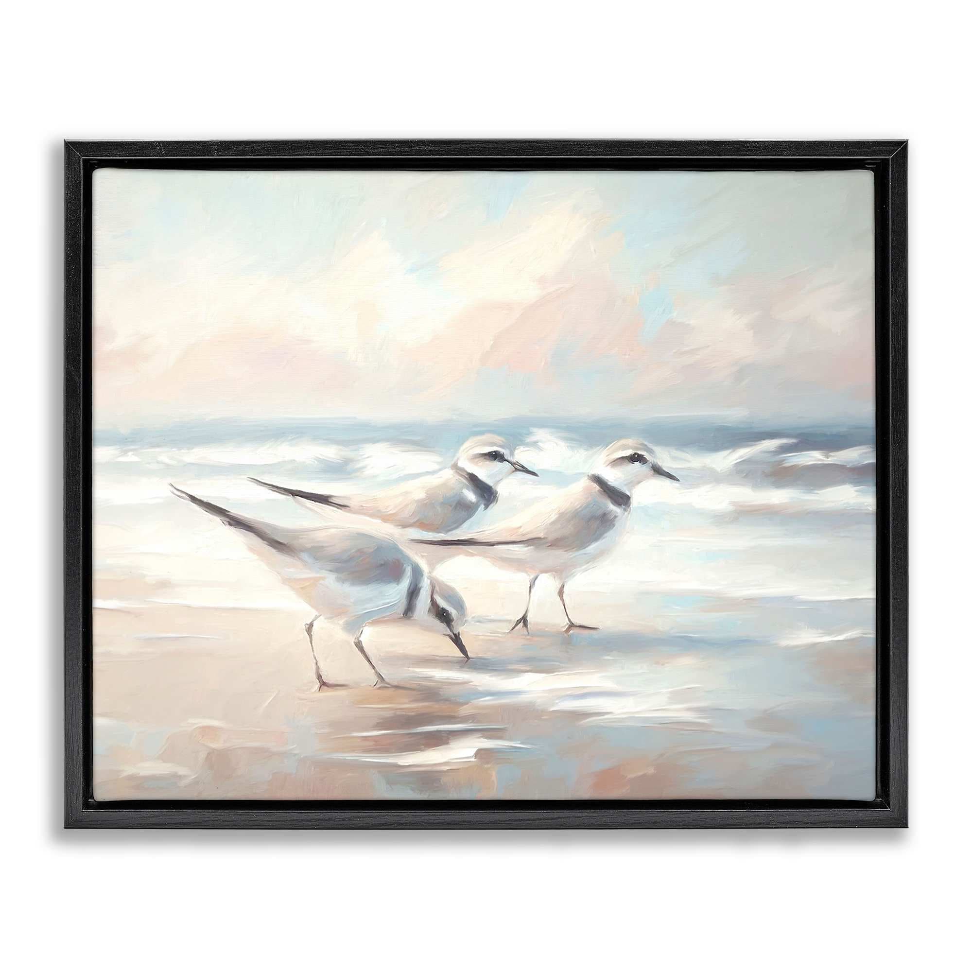 Stupell Industries BS-972-FFB-16X20 Sandpipers Under Warm Beach Sun Black Framed Floater Canvas Wall Art By Ramona Murdock 21 x 17