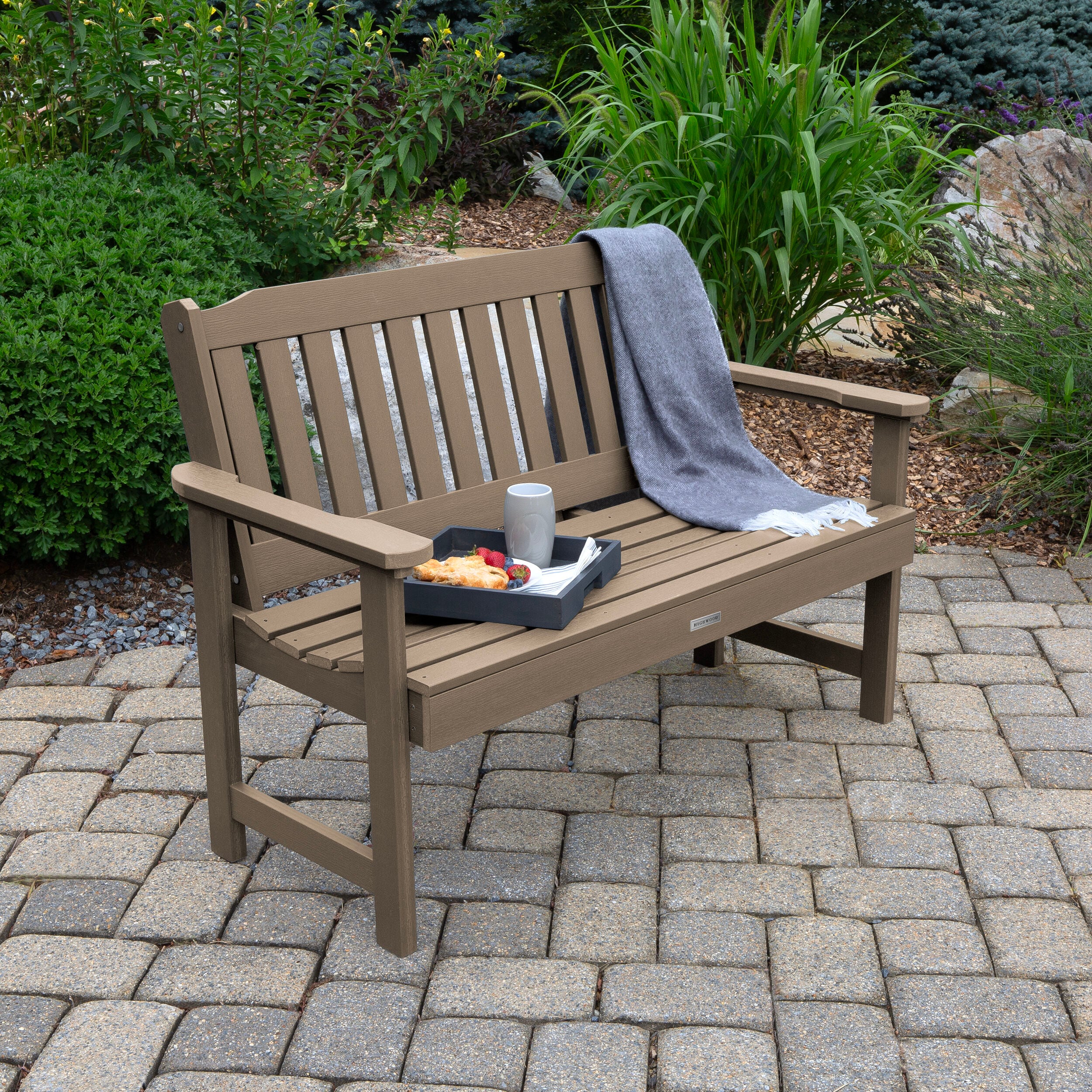 highwood AD-BENW2-WBR Lehigh 50.1-in W x 34.7-in H Woodland Brown Plastic Garden Bench