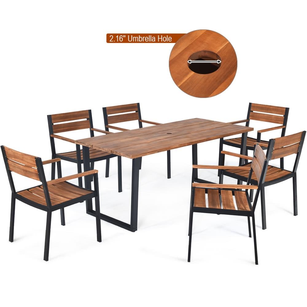 Goplus patio furniture 7 piece steel table online chairs dining set outdoor glass table top