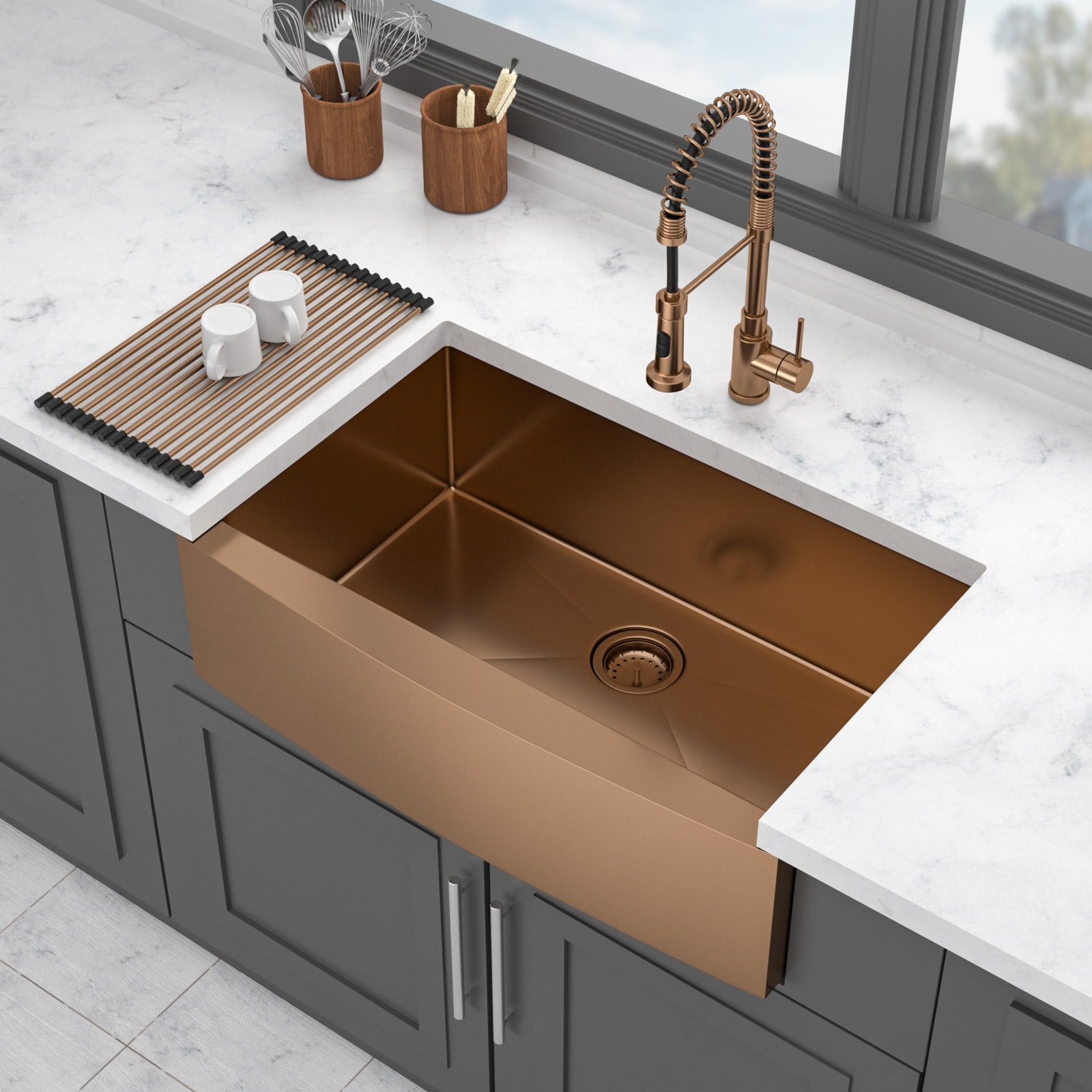 LOVMOR 36 Rose Gold Farmhouse Sink 36x21x10 Inch Kitchen Sink