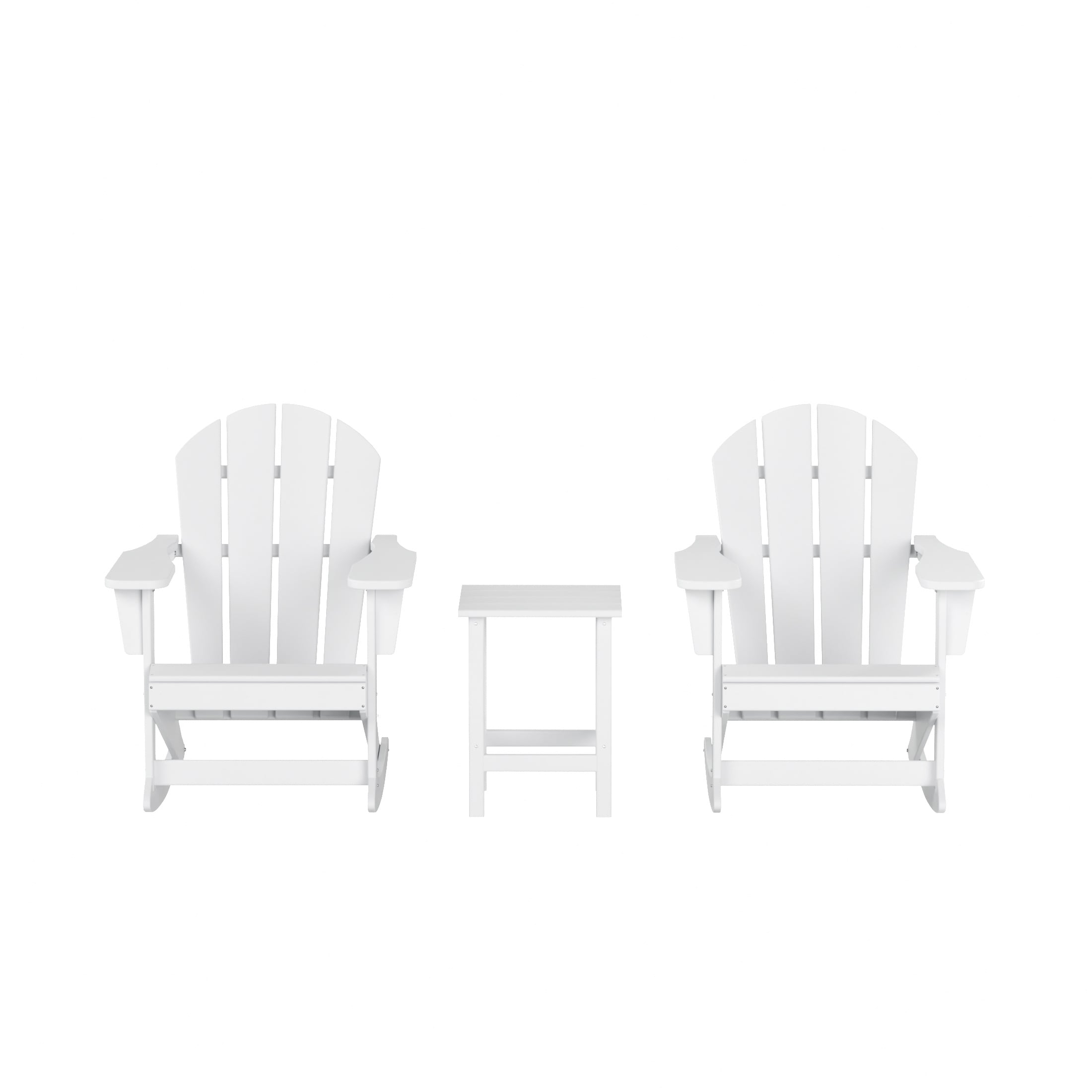 Laguna White HDPE Outdoor Rocking Adirondack Chairs with Side Table Set
