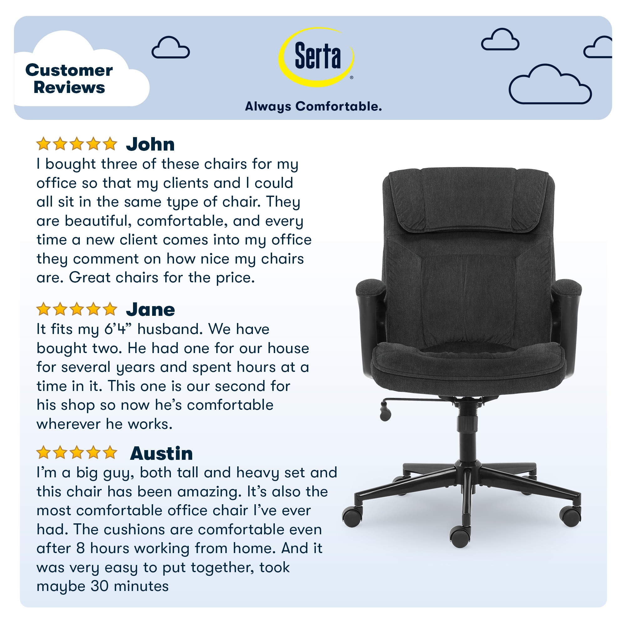 ErgoFlex Black Twill Executive Office Chair with Lumbar Support