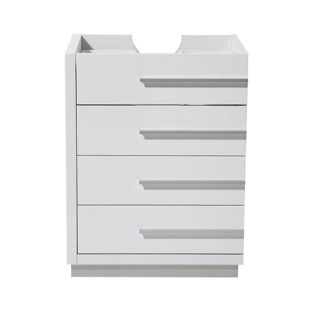 White Engineered Wood Single Bathroom Vanity Base with Drawers