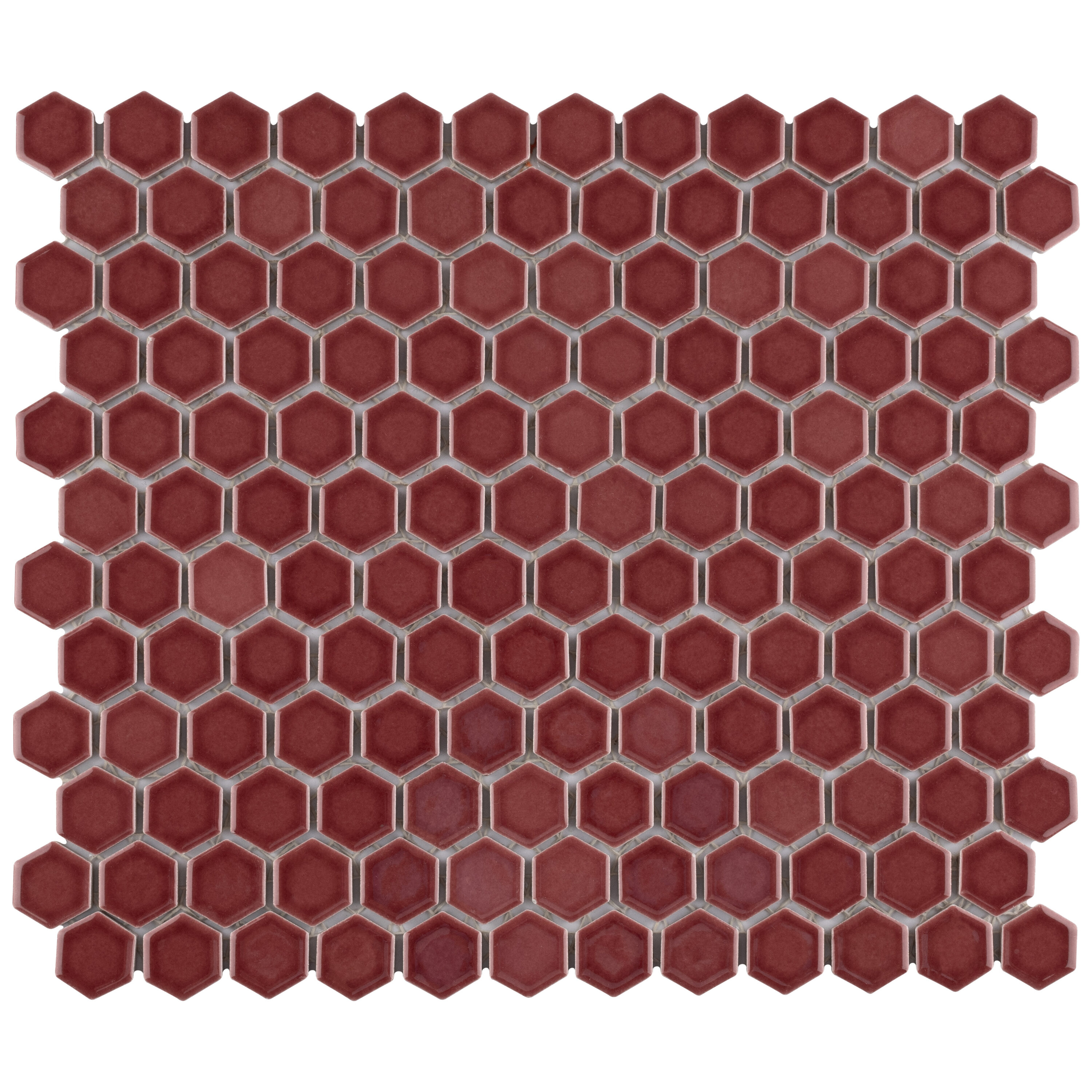 Affinity Tile S1FTC1TRGROU Sample- Tribeca 1 in. Hex Glossy Rusty Red 6-in x 6-in Glossy Porcelain Patterned Hexagon Floor and Wall Tile