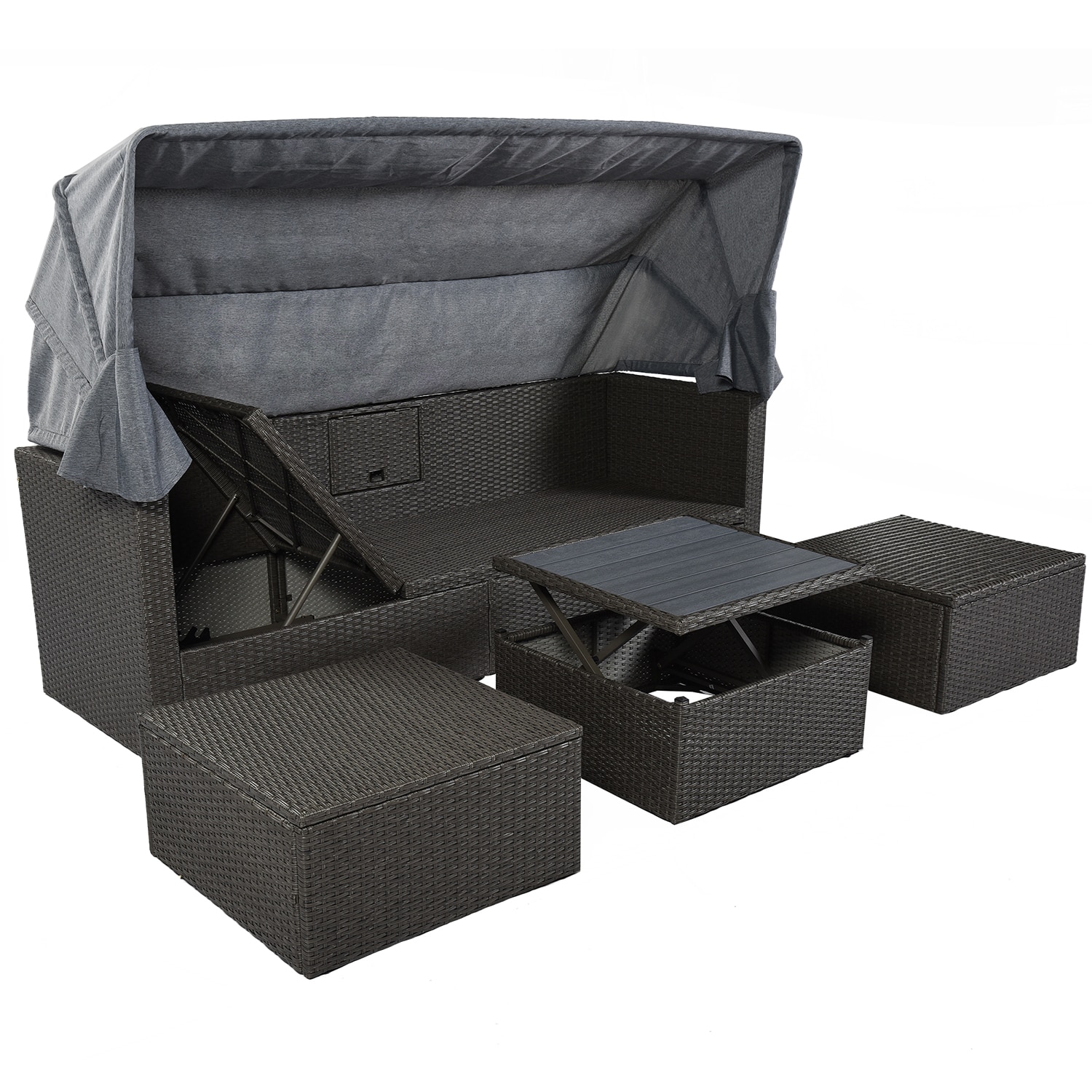 Bybafun YA0200262 Wicker Outdoor Daybed with Gray Cushions and Wicker Frame